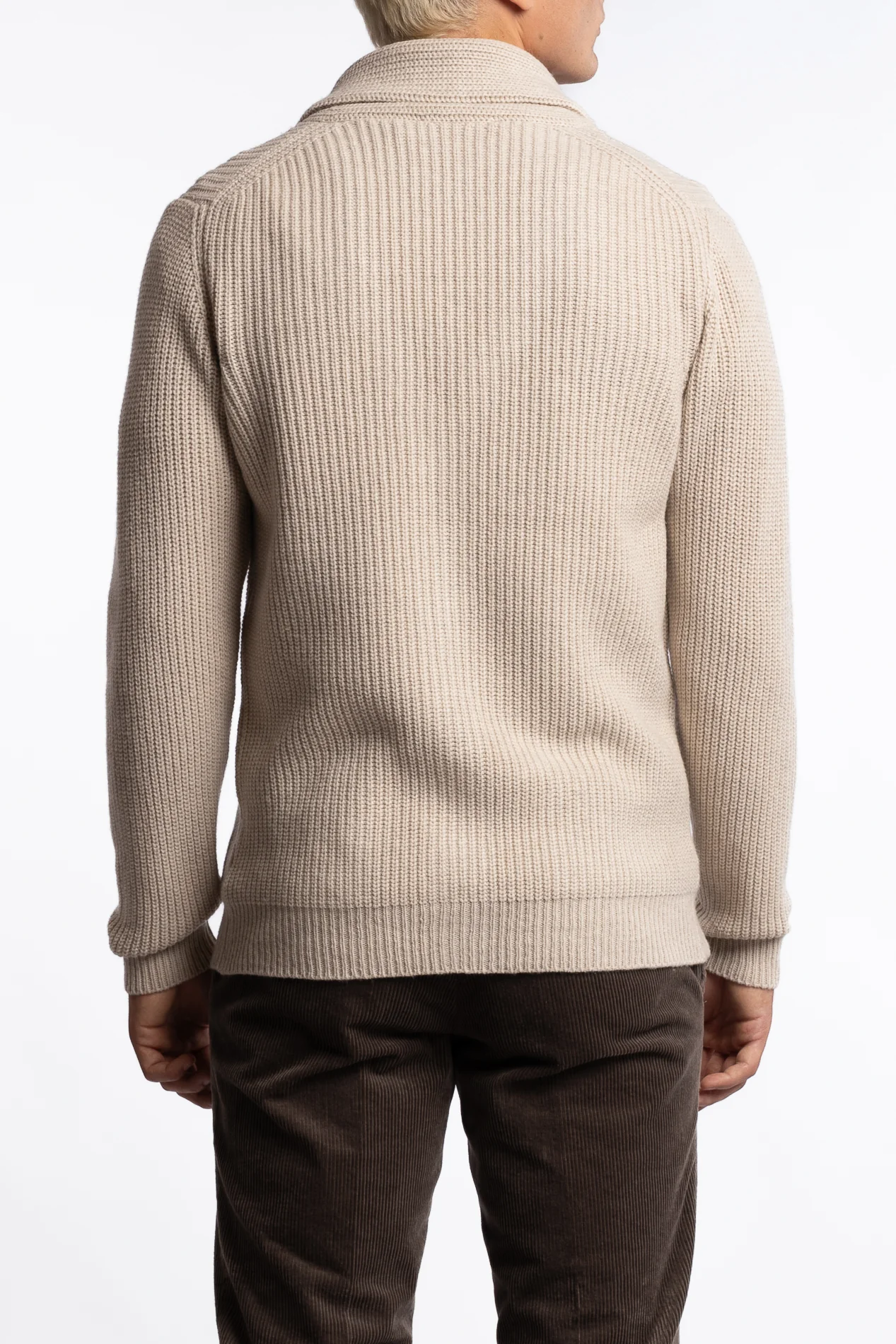 Shawl Collar Wool Cardigan Beige - Image 3
