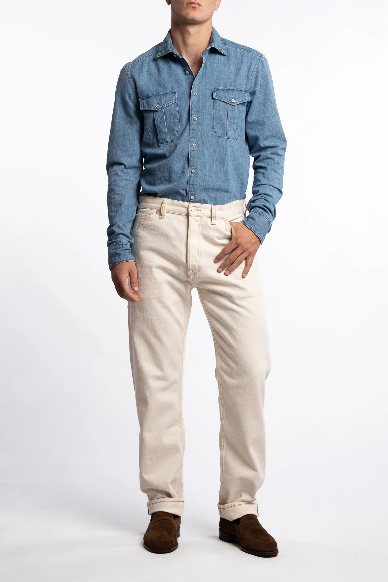 Slimline Blue Denim Shirt - Image 4