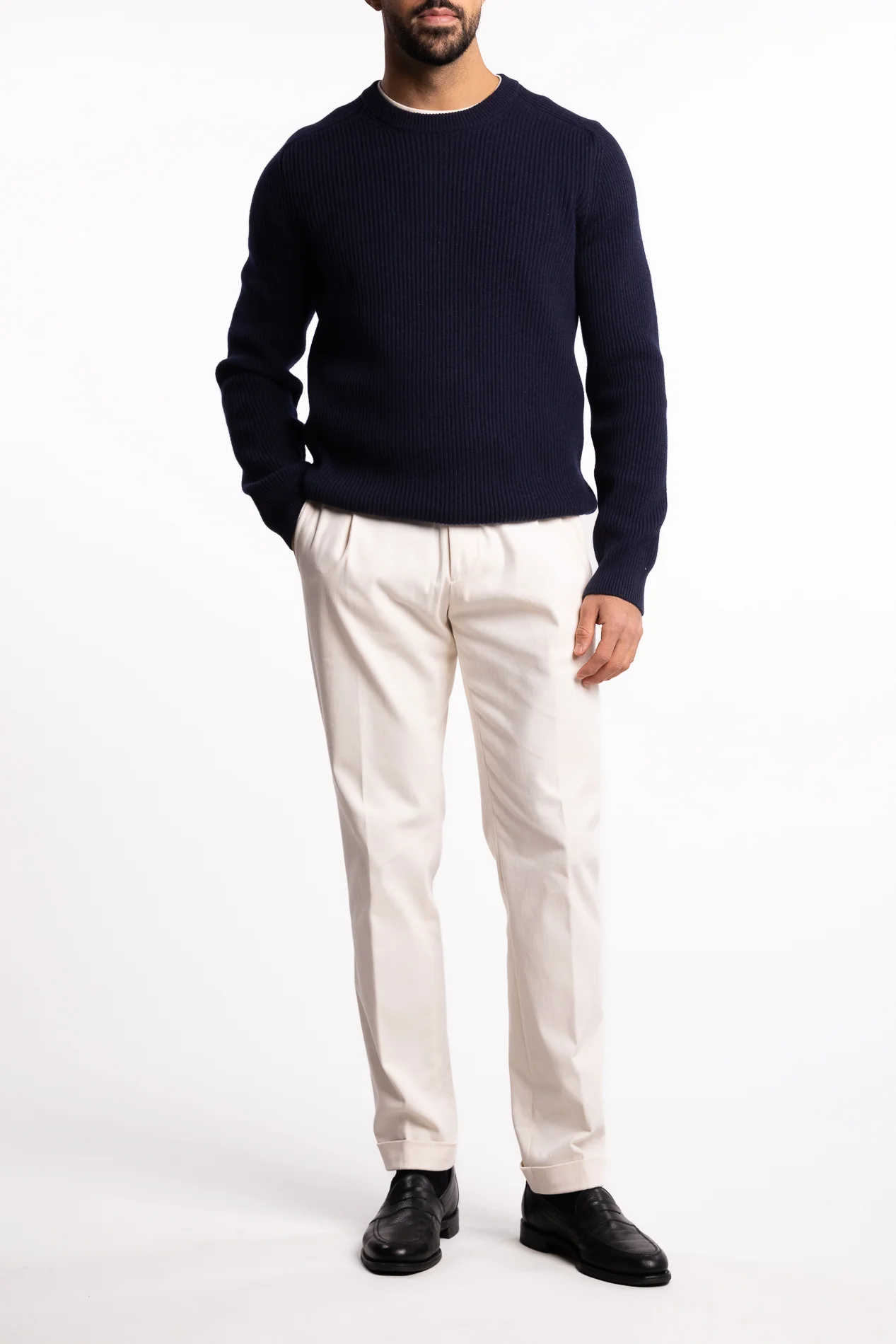 Fisherman´s Rib Virgin Wool Crew Neck Navy - Image 4
