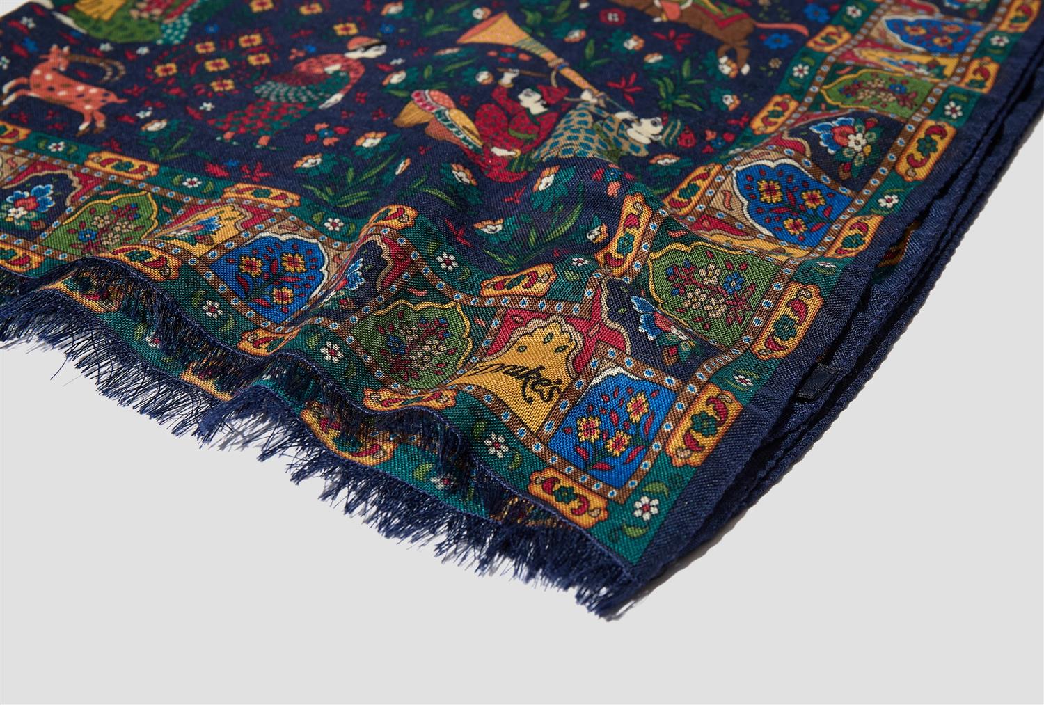 Moghul Garden Wool-Silk Scarf Navy - Image 3