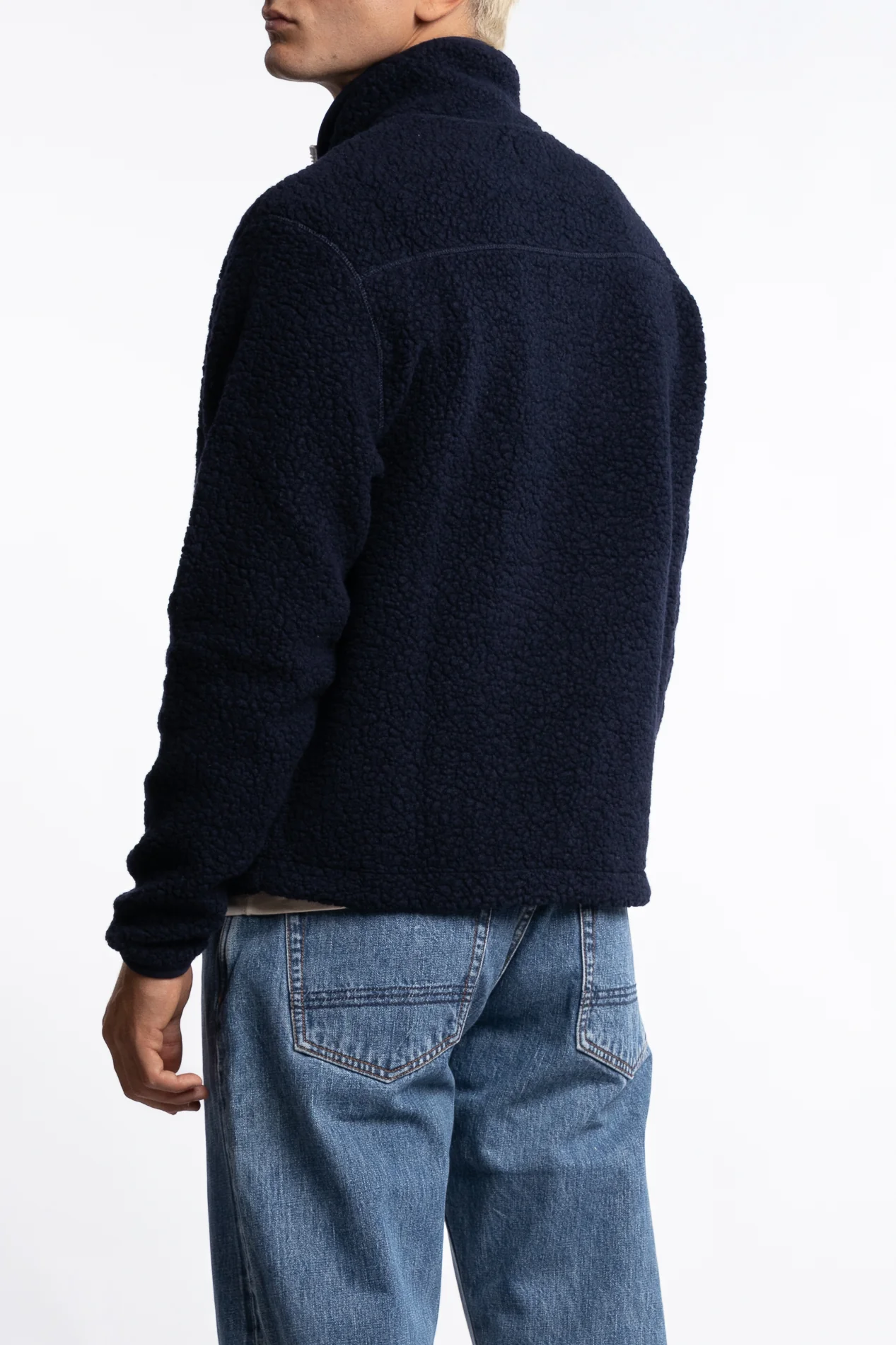 Boucle Wool Zip Fleece Jacket Navy - Image 2