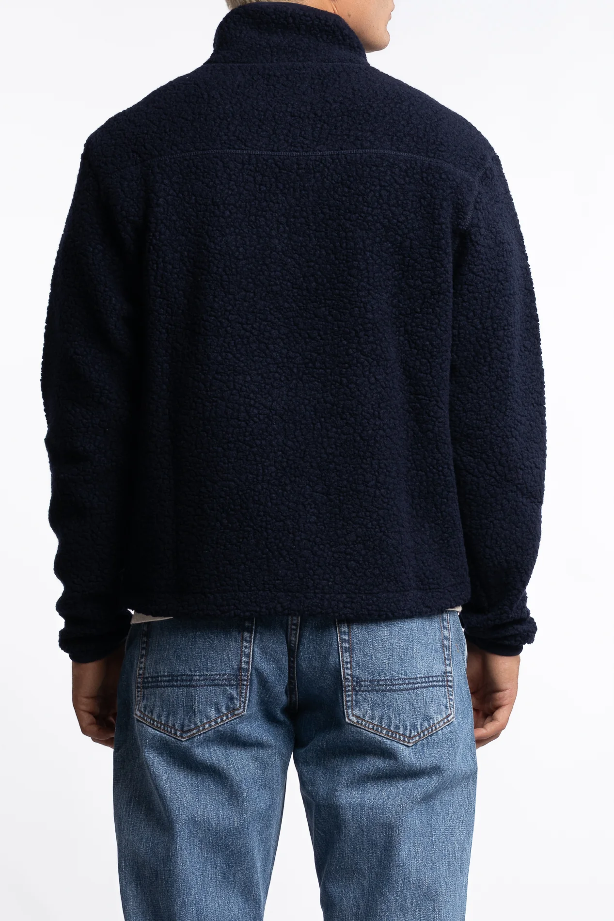 Boucle Wool Zip Fleece Jacket Navy - Image 3