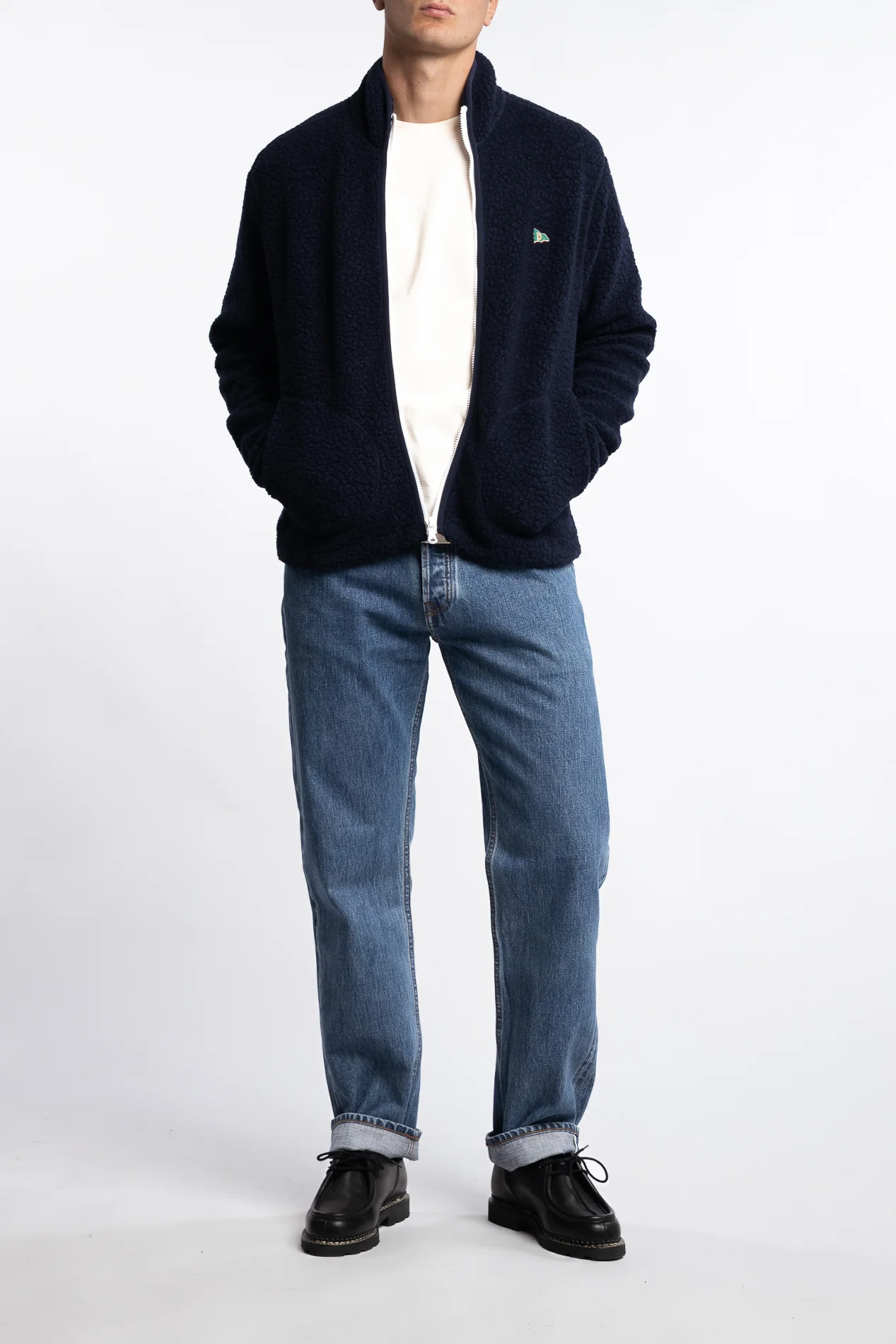 Boucle Wool Zip Fleece Jacket Navy - Image 4