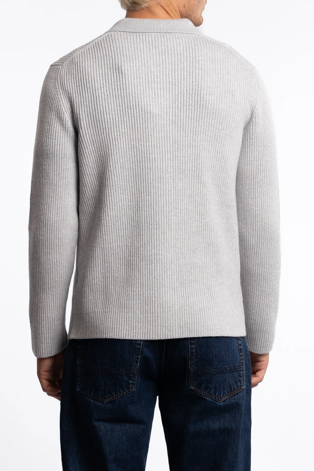 Cashmere Ribbed Knit Shirt Grey - Image 3