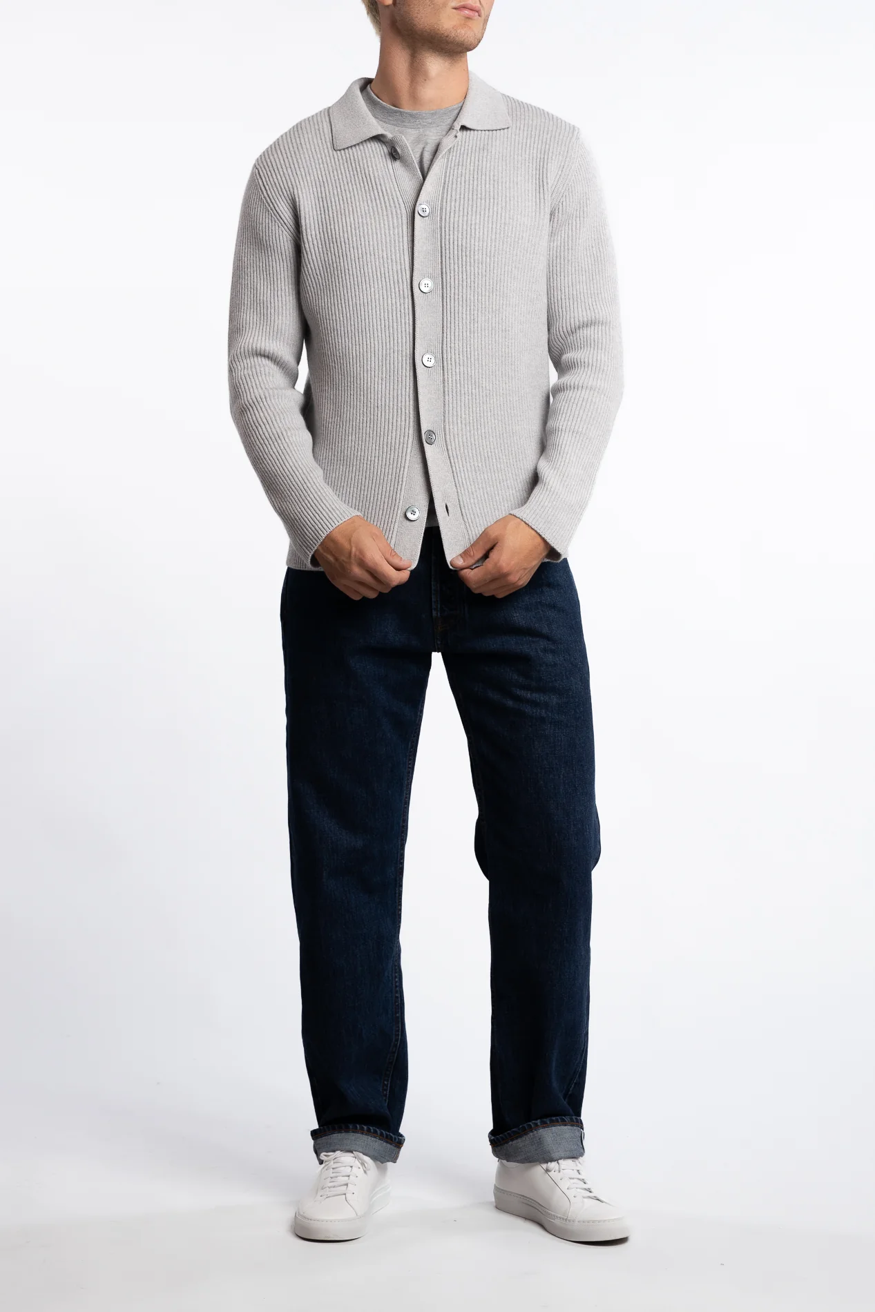 Cashmere Ribbed Knit Shirt Grey - Image 4