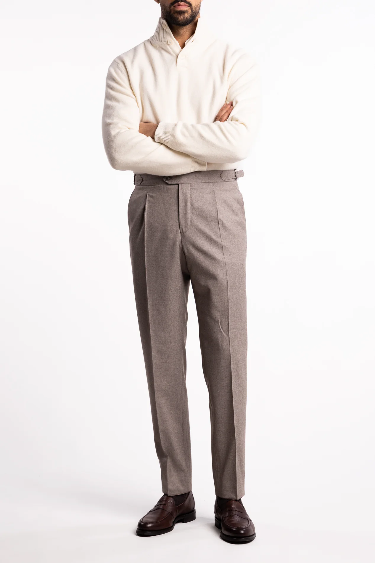 Prato Flanell Trousers Beige Melange - Image 4