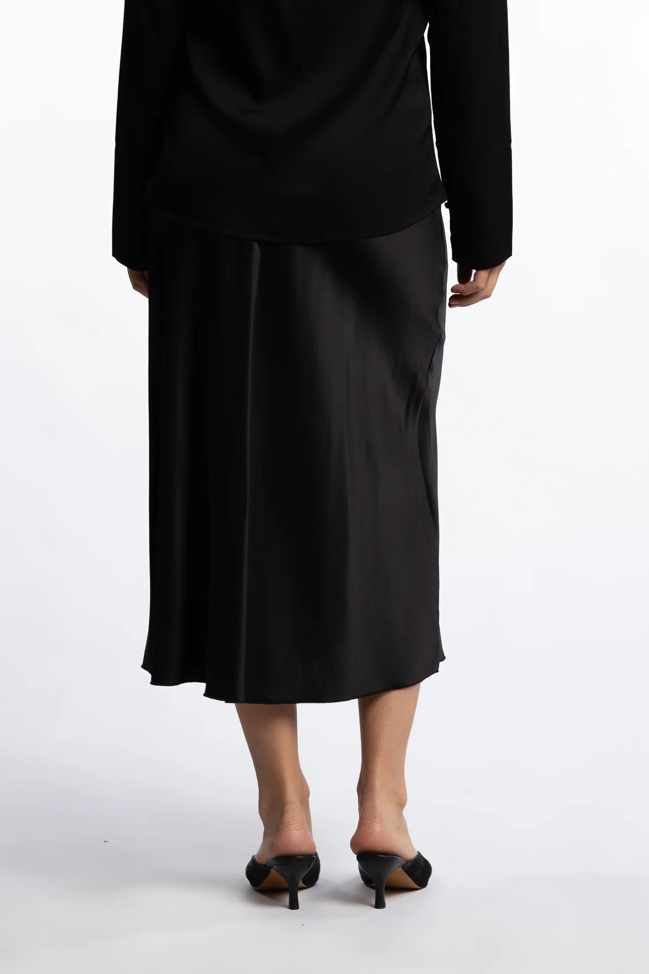 Hana Satin Silk Skirt- Black - Image 3