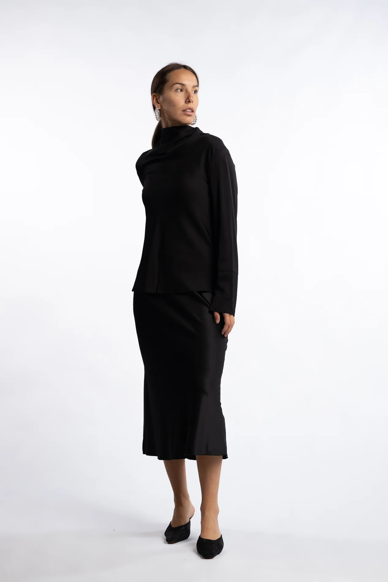 Hana Satin Silk Skirt- Black - Image 5