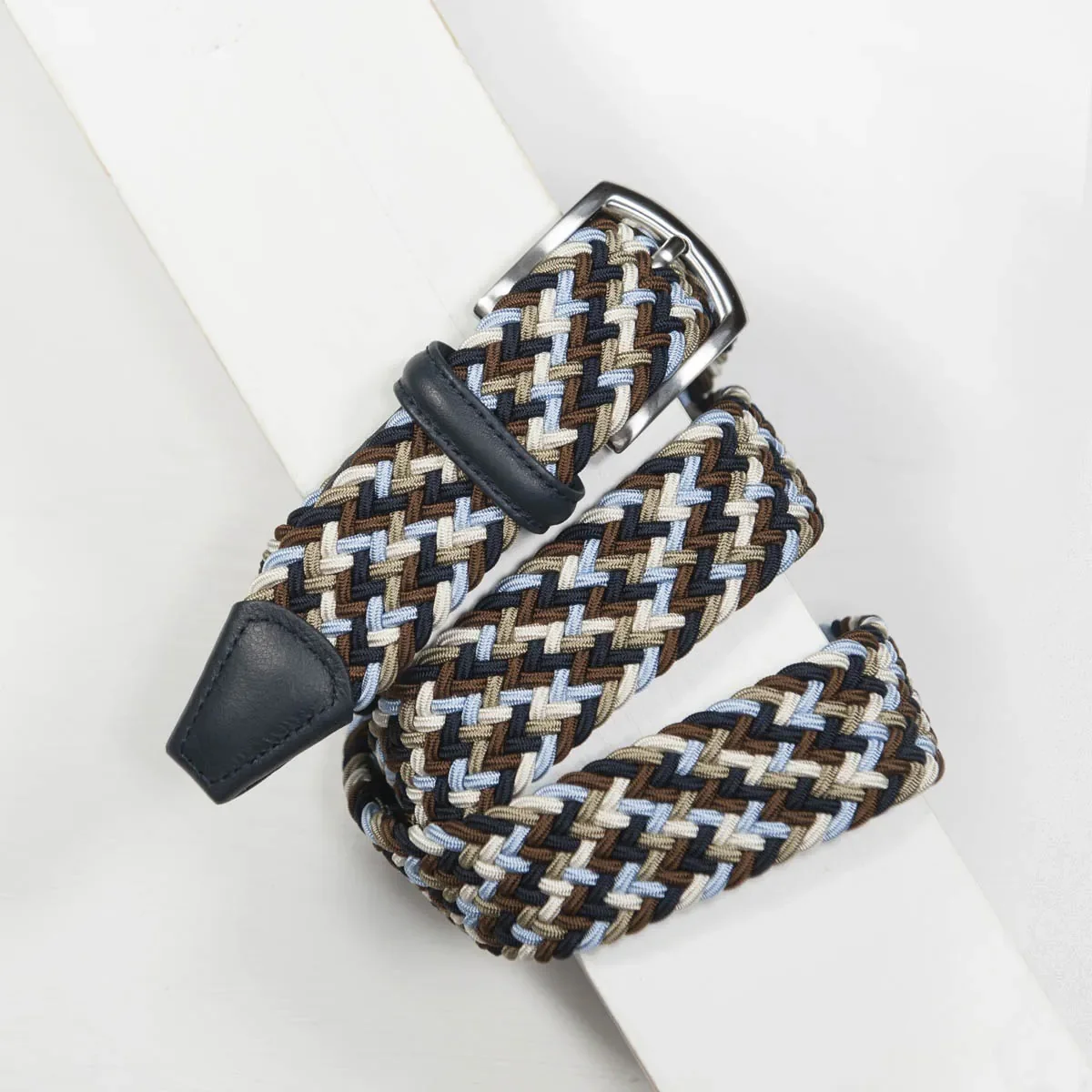 Classic Multi Colour Elastic Woven Belt Navy/Sky/Taupe/Cream 3,5 cm - Image 3
