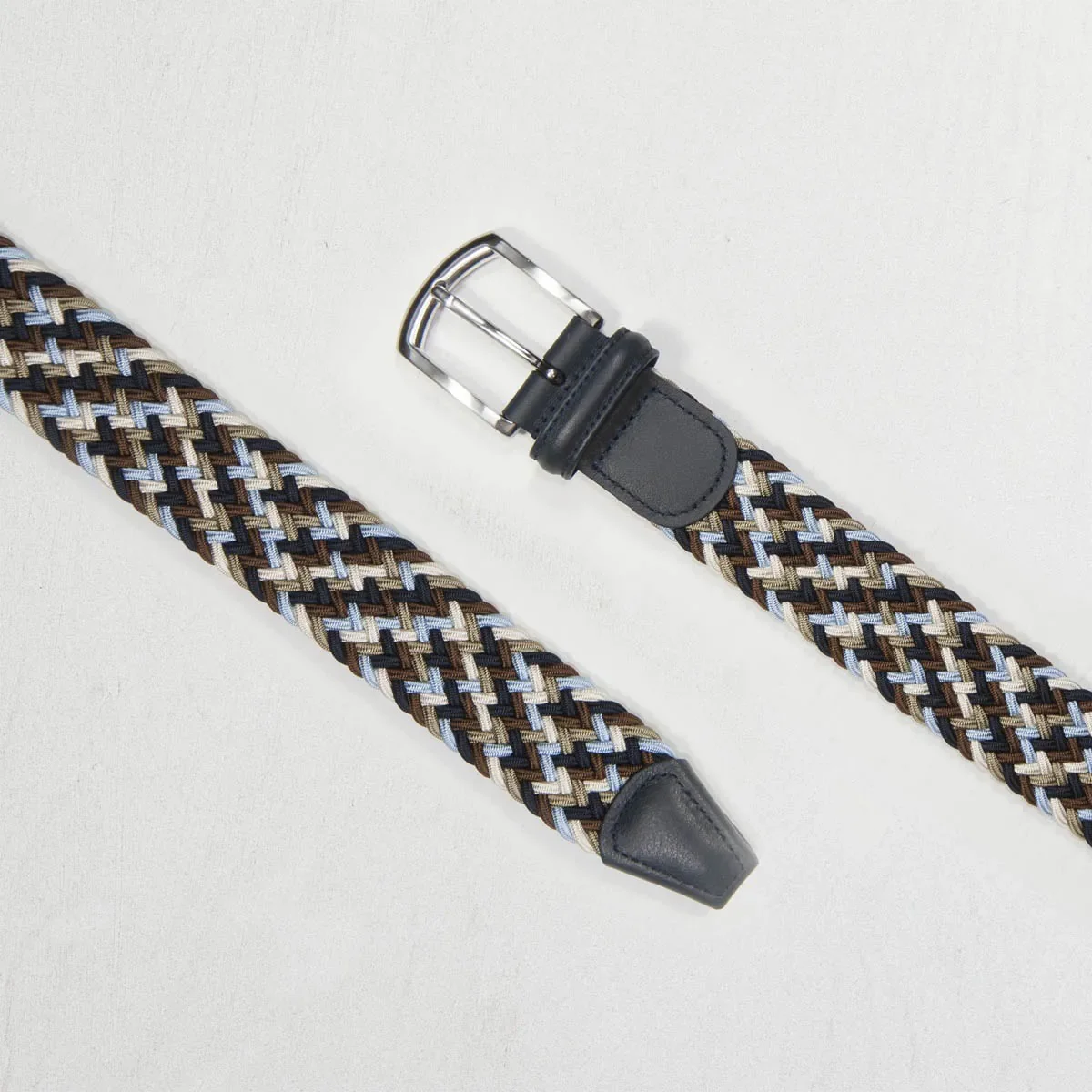 Classic Multi Colour Elastic Woven Belt Navy/Sky/Taupe/Cream 3,5 cm - Image 4