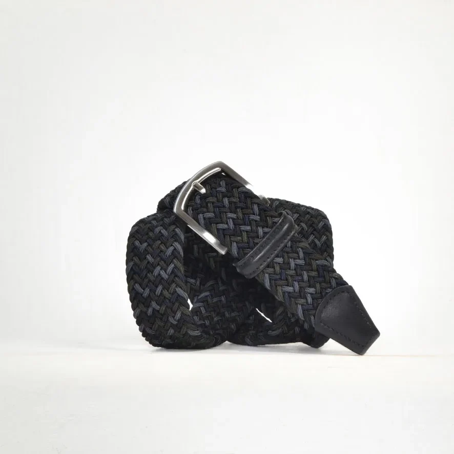 Classic Multi Colour Elastic Woven Belt Navy/Khaki/Charcoal/Grey 3,5 cm - Image 2