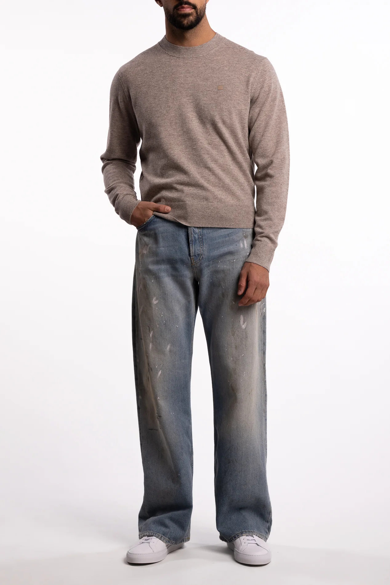 Yak Wool Crewneck Jumper Greige Melange - Image 3