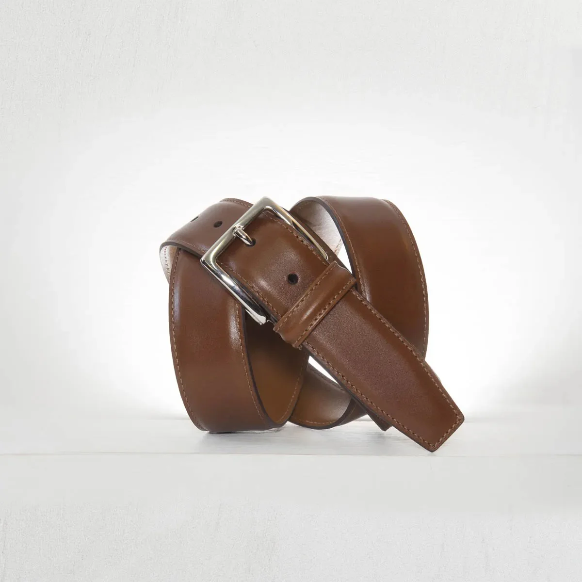 Classic Stitched Leather Belt Tan 3,5 cm - Image 2