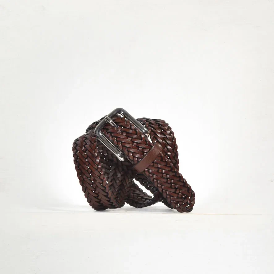 Classic Woven Leather Belt Mid Brown 3,00 cm - Image 2