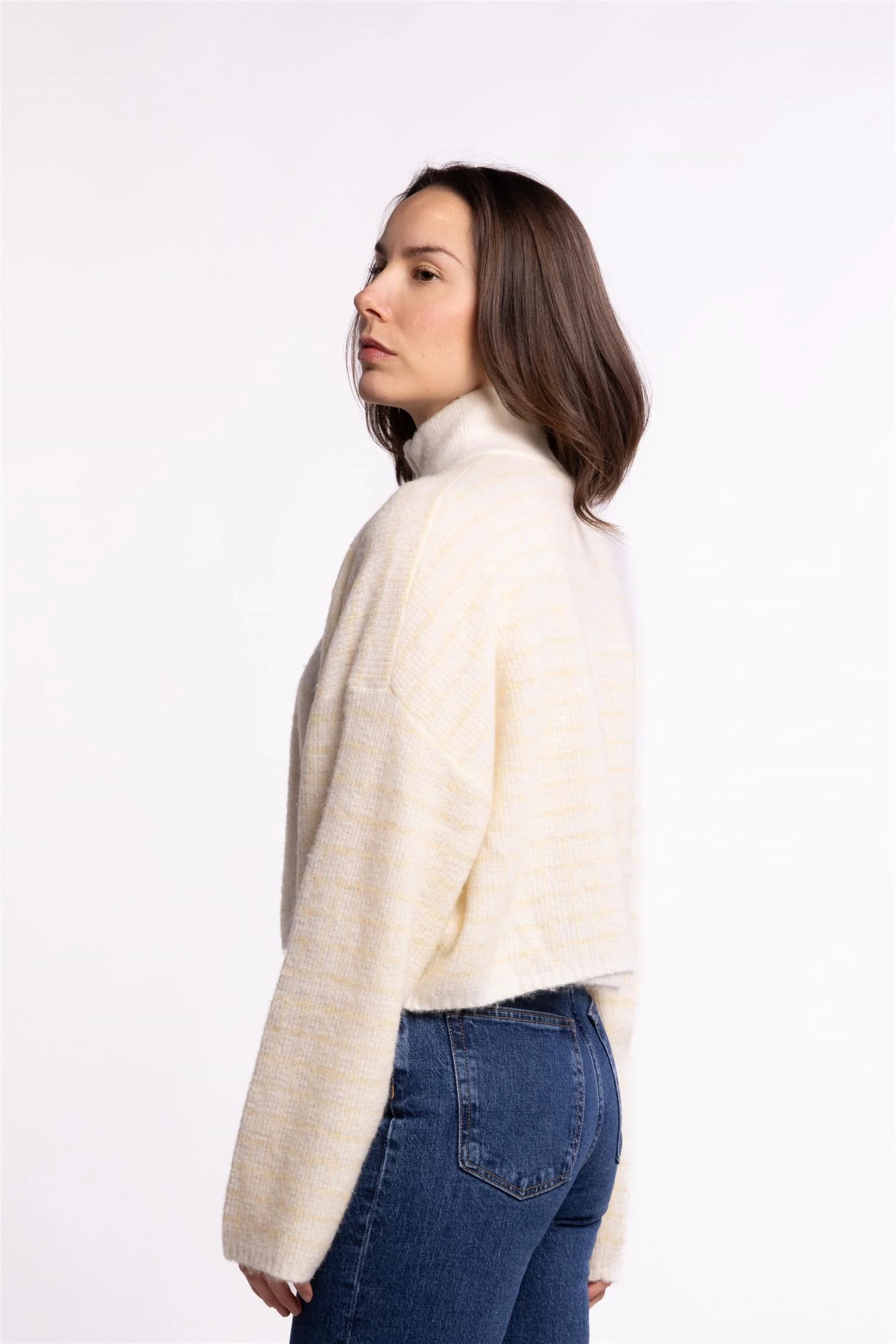 Tine Waflle Check Cardigan- Lt Yellow Mix - Image 4