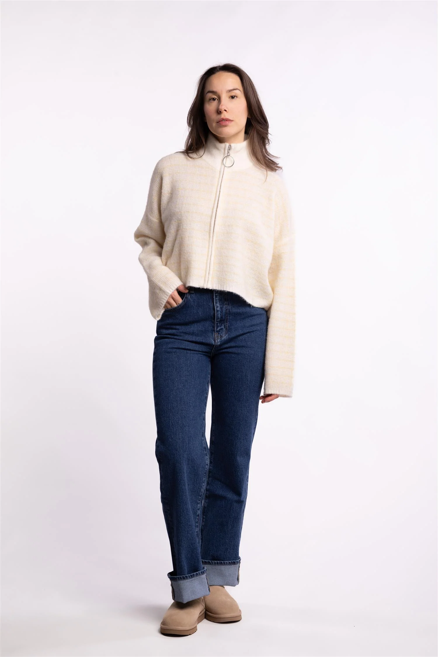 Tine Waflle Check Cardigan- Lt Yellow Mix - Image 6