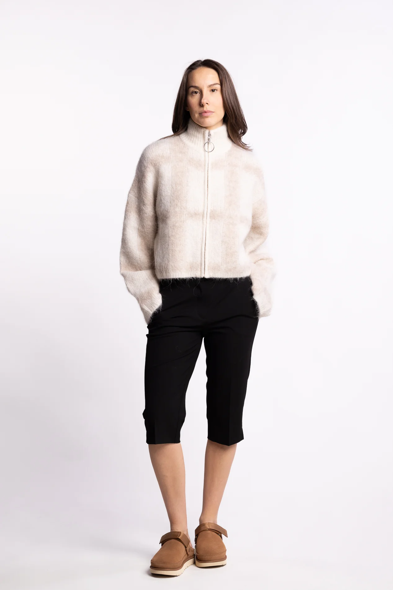 Tine Light Check Cardigan- Lt Brown Mix - Image 6