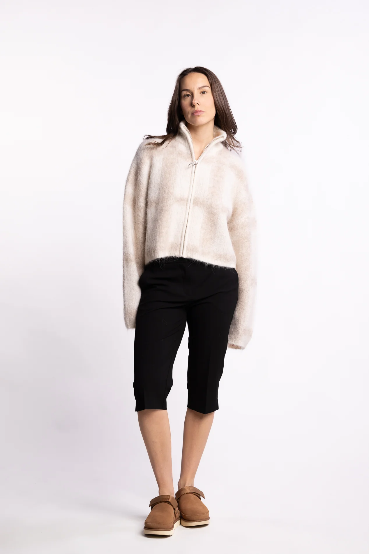 Tine Light Check Cardigan- Lt Brown Mix - Image 8