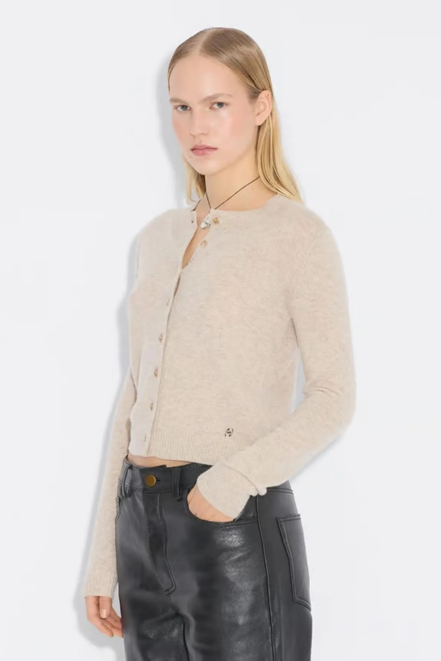 Slim Cashmere Cardigan- Sand - Image 2