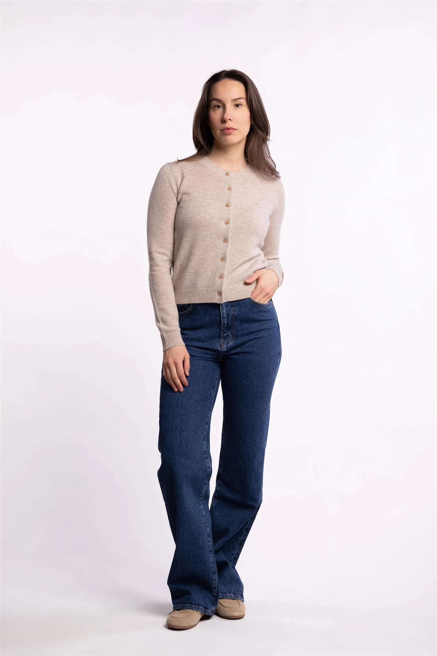 Slim Cashmere Cardigan- Sand - Image 8
