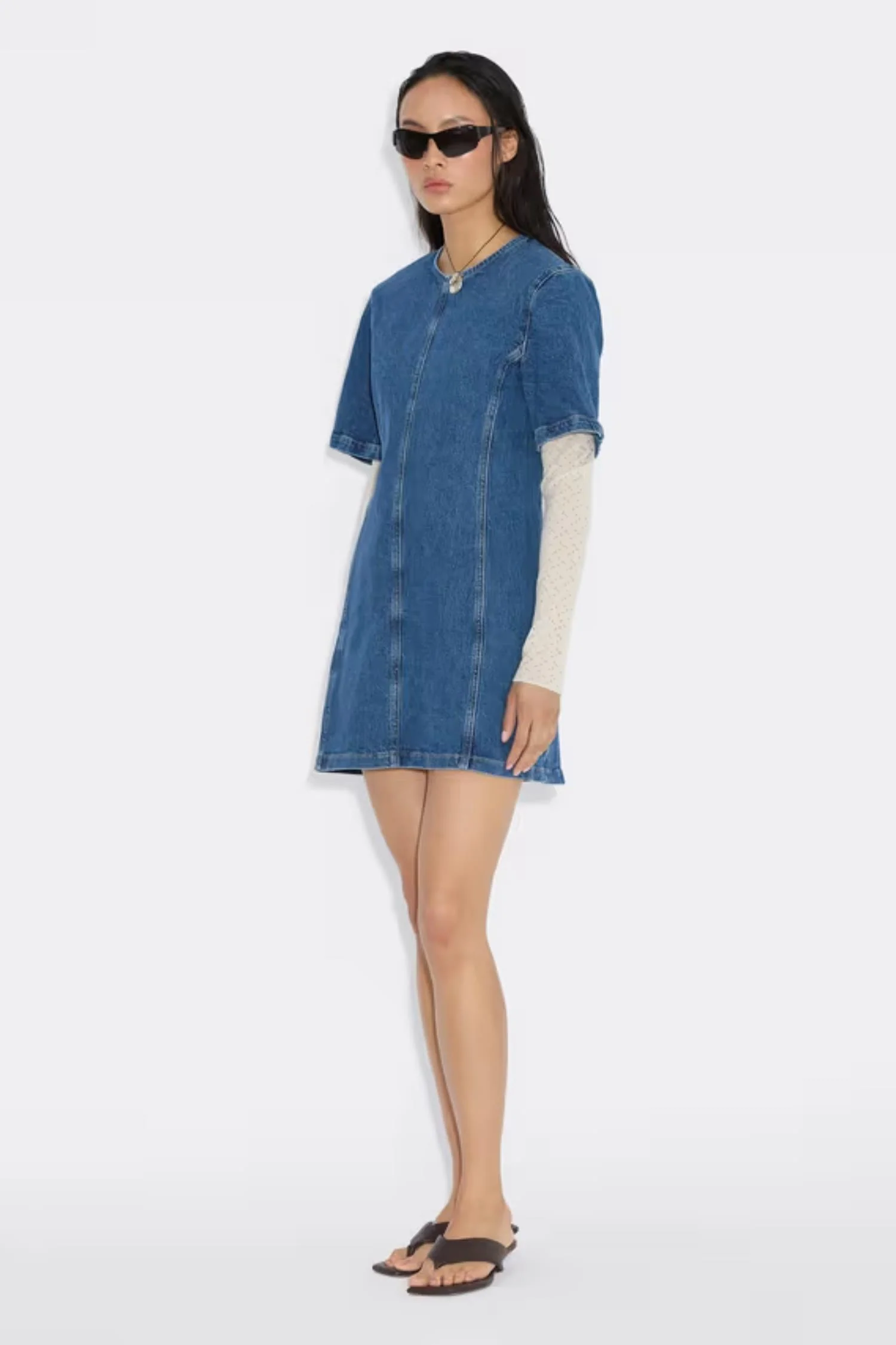 Short Denim Dress - Blue - Image 3