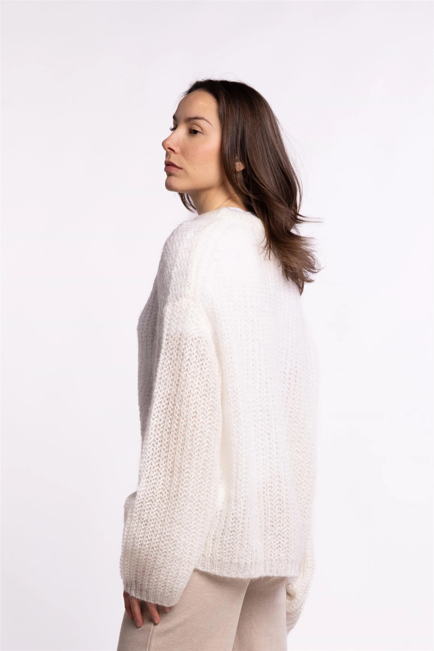 Boxy Mohair V Neck - Ecru - Image 7