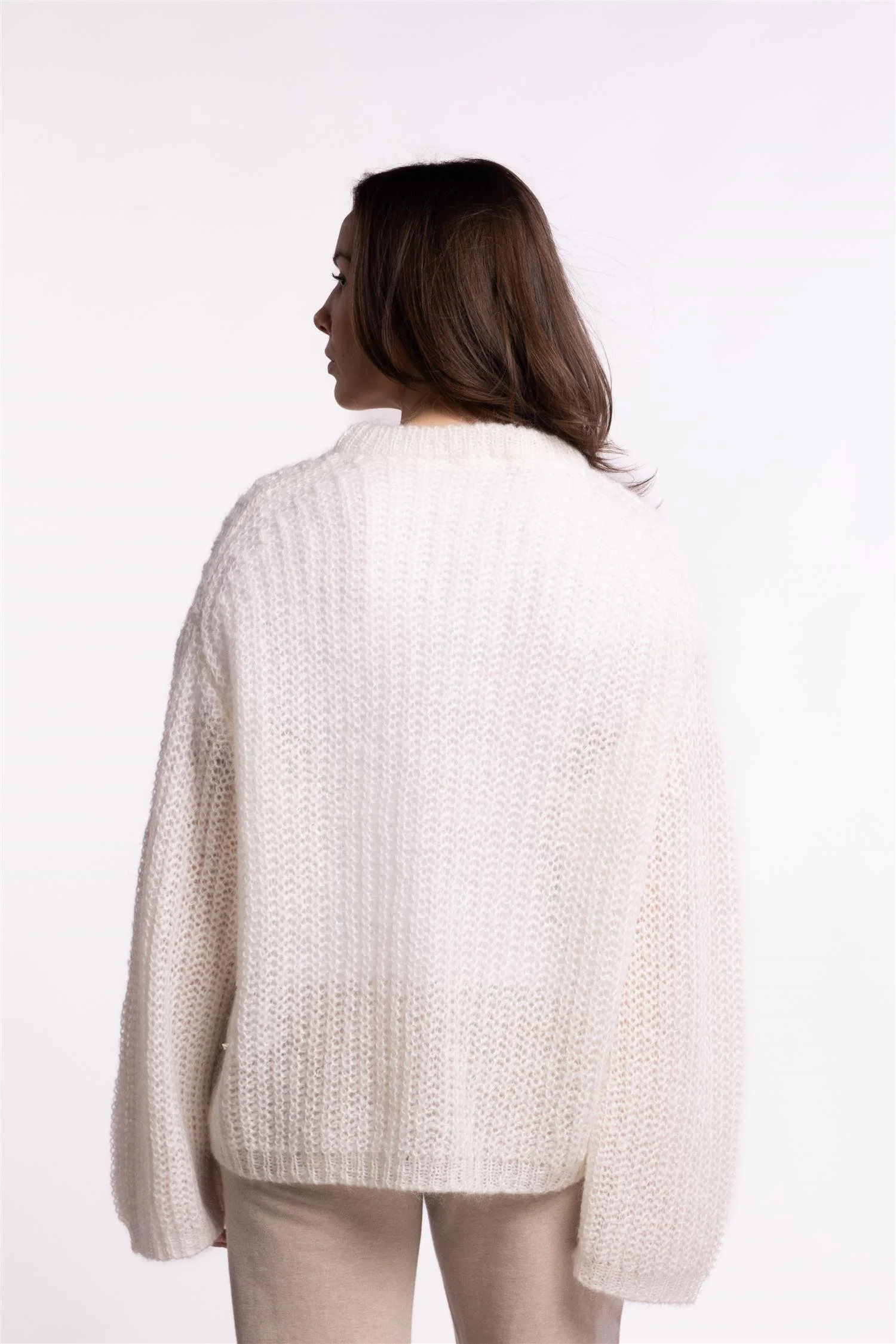 Boxy Mohair V Neck - Ecru - Image 8