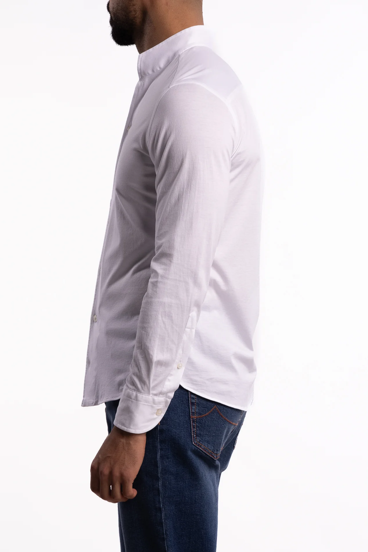 No Collar Cotton Shirt White - Image 2