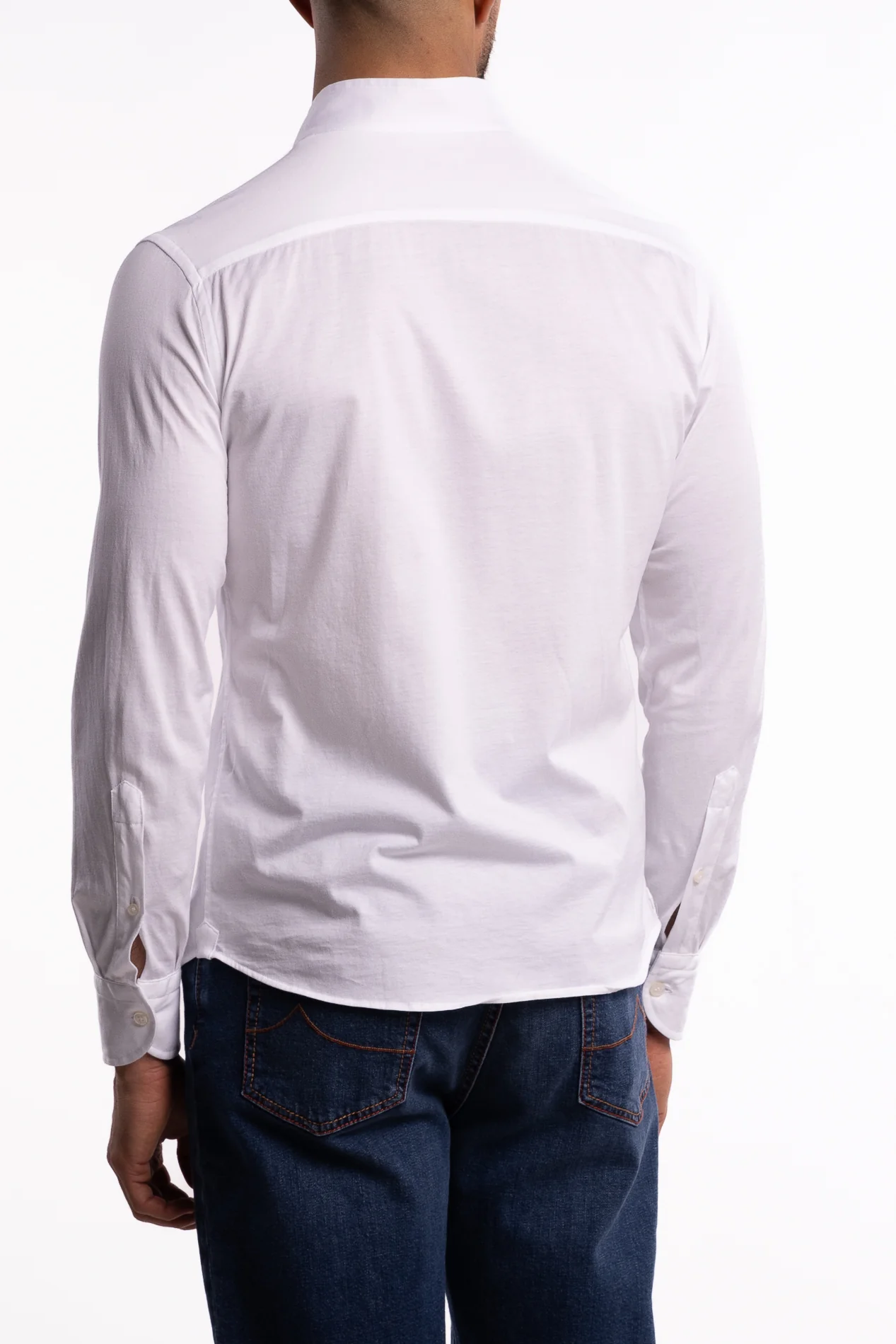 No Collar Cotton Shirt White - Image 3
