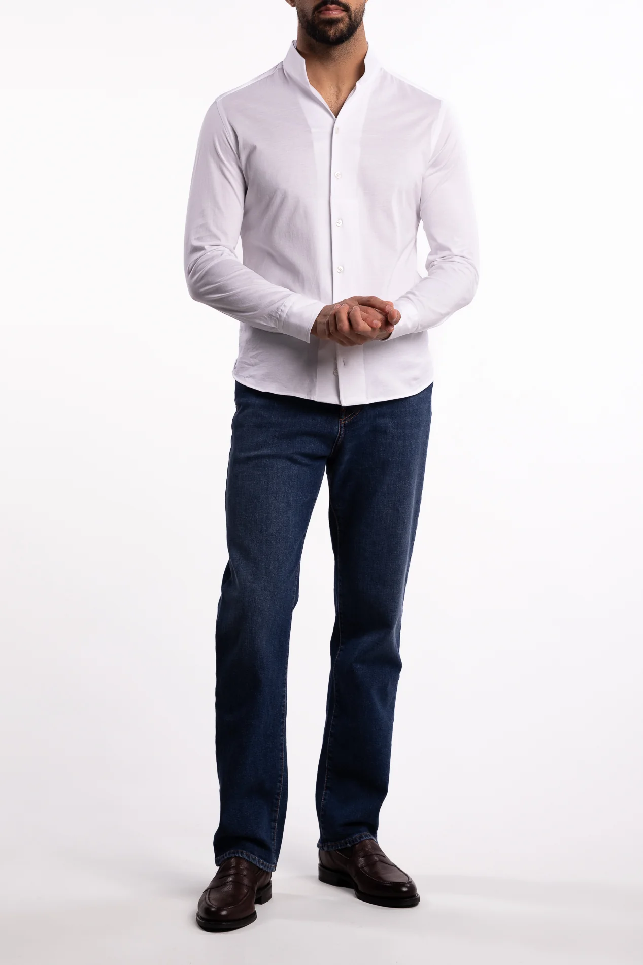 No Collar Cotton Shirt White - Image 5