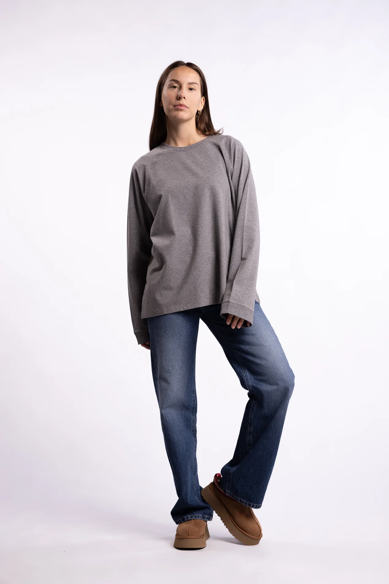 Thelma LS Cotton Tee- Grey Melange - Image 4