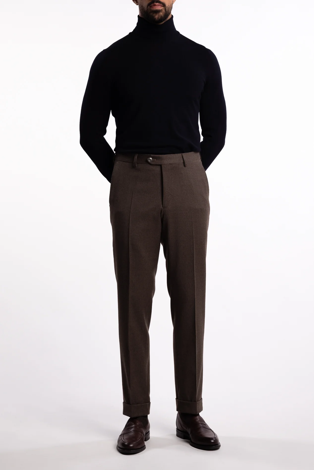 Dandy Turn Up Trousers Beige Melange - Image 4