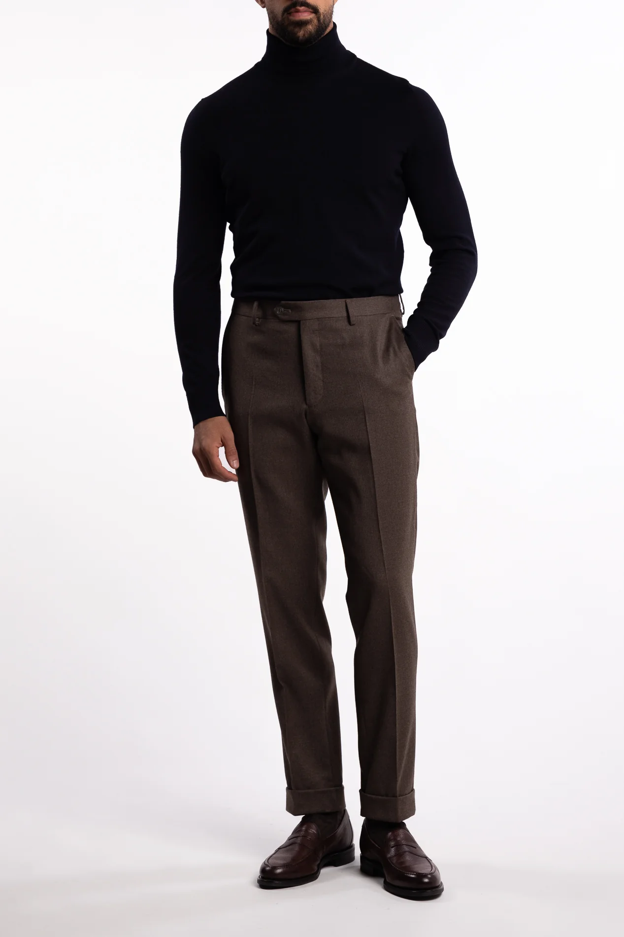 Dandy Turn Up Trousers Beige Melange - Image 5
