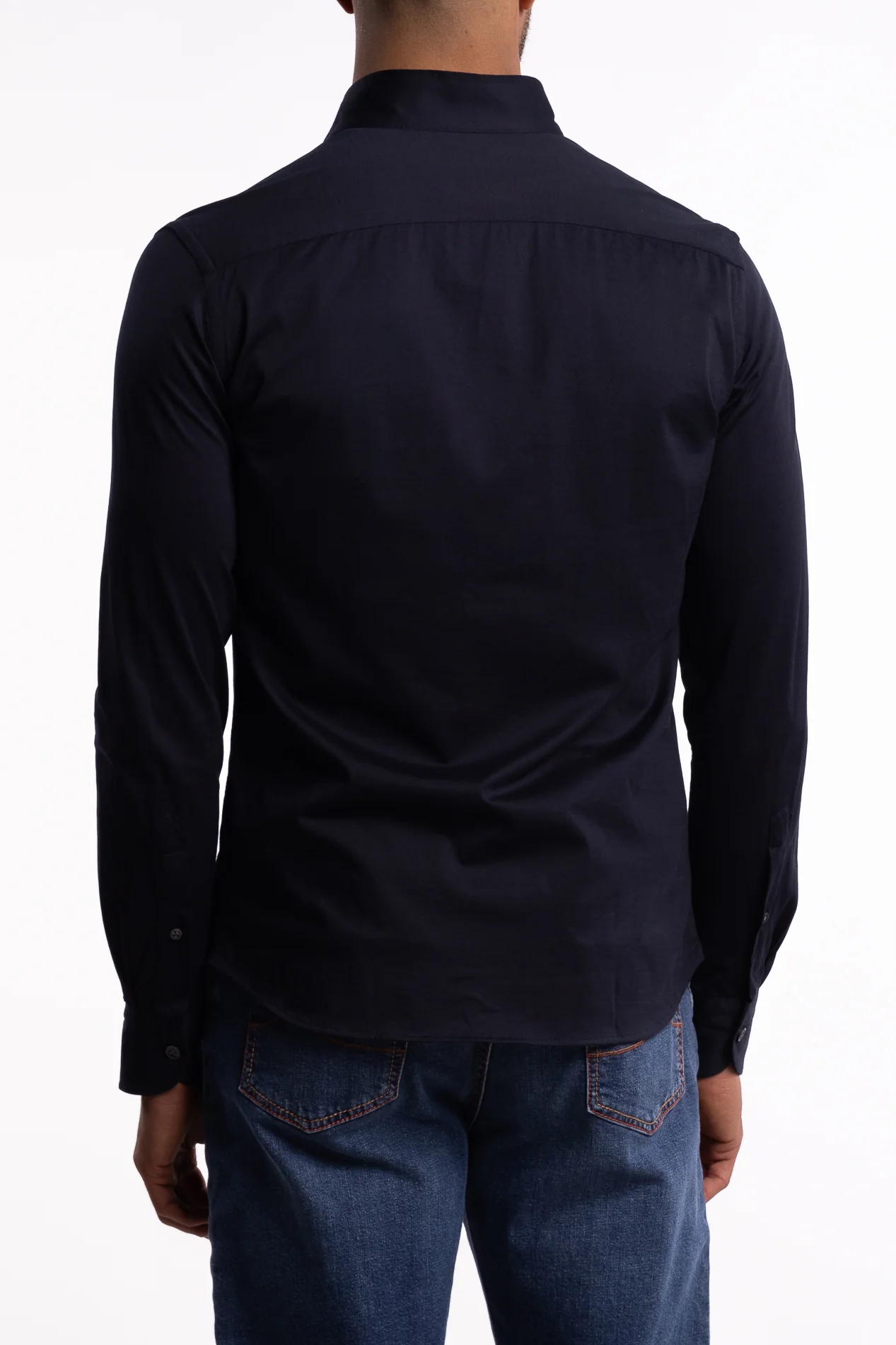 No Collar Cotton Shirt Navy - Image 3