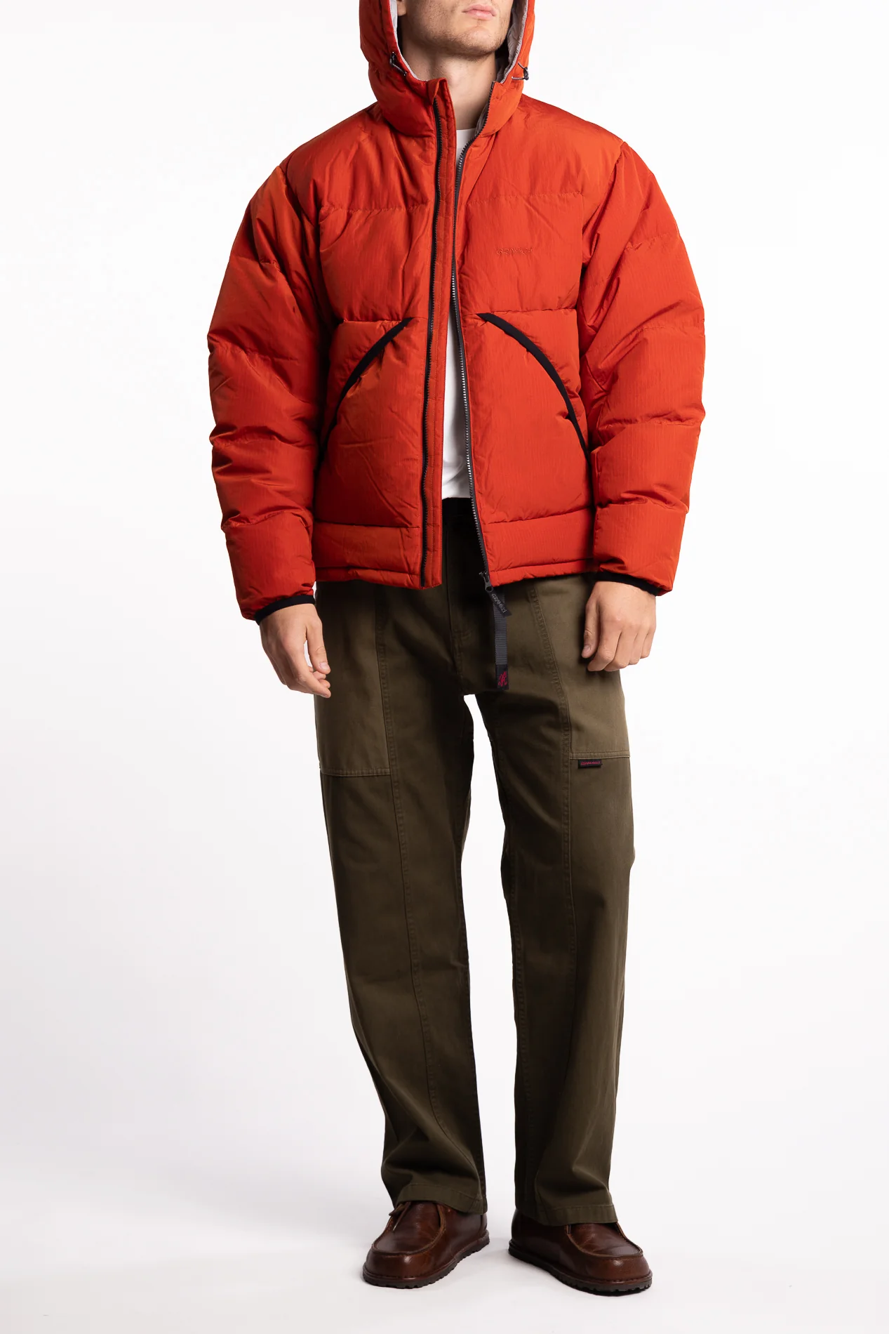 Down Puffer Hooded Jacket Burnt Red - Image 5
