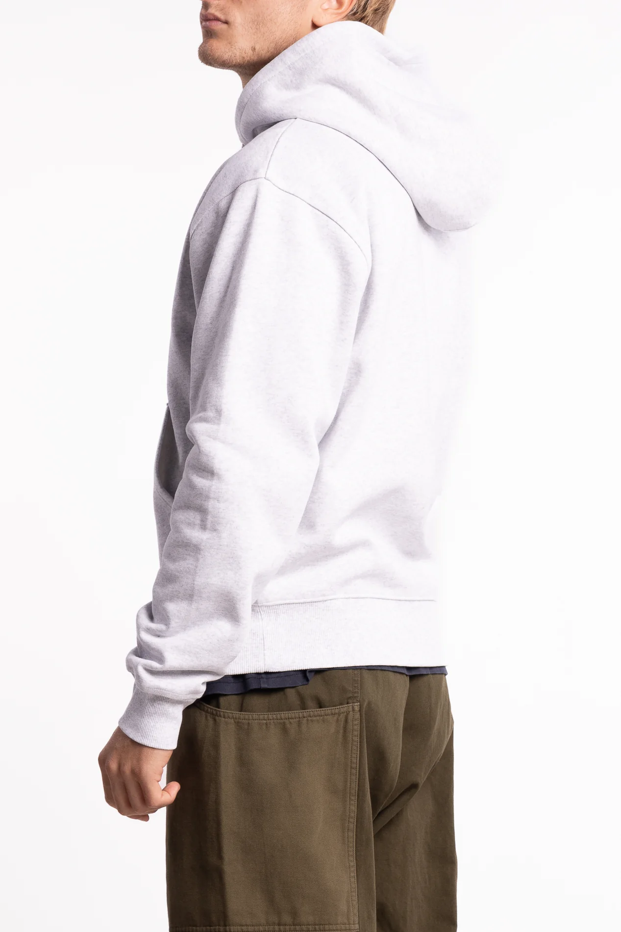 One Point Zip Hooded Sweatshirt Heather Ash - Image 2