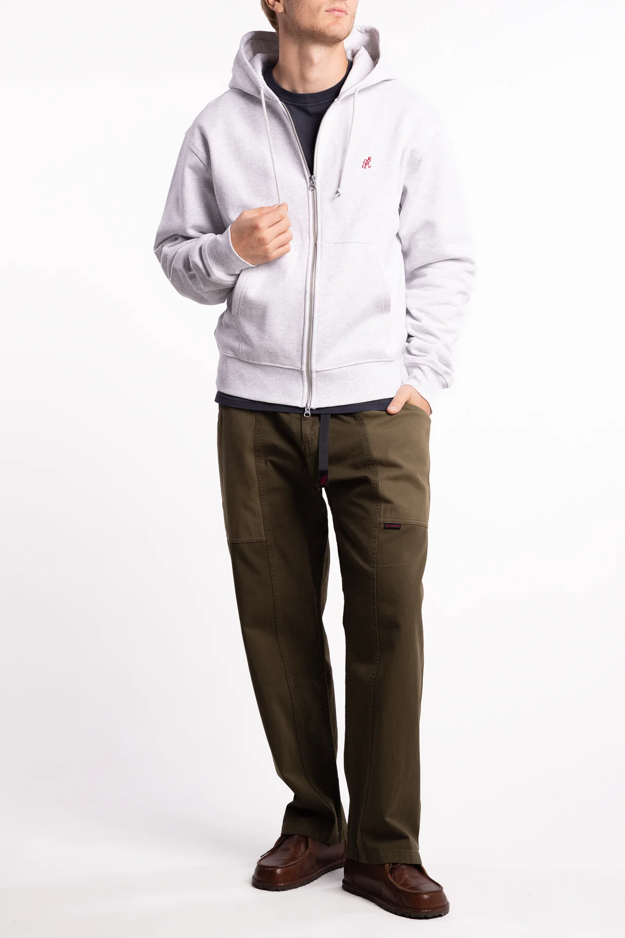 One Point Zip Hooded Sweatshirt Heather Ash - Image 5