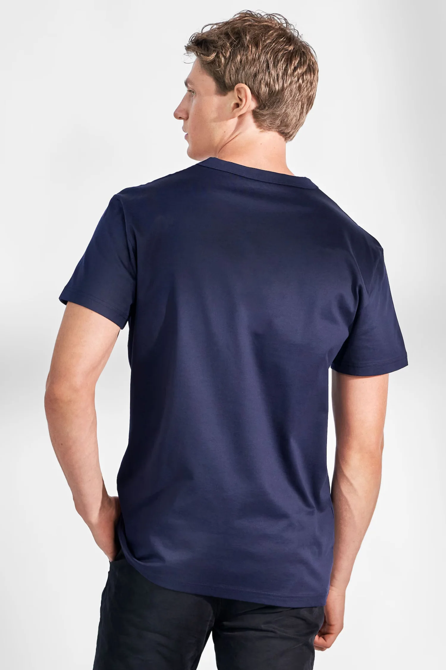 Pima Cotton Crew Neck T-Shirt Navy Blue - Image 5