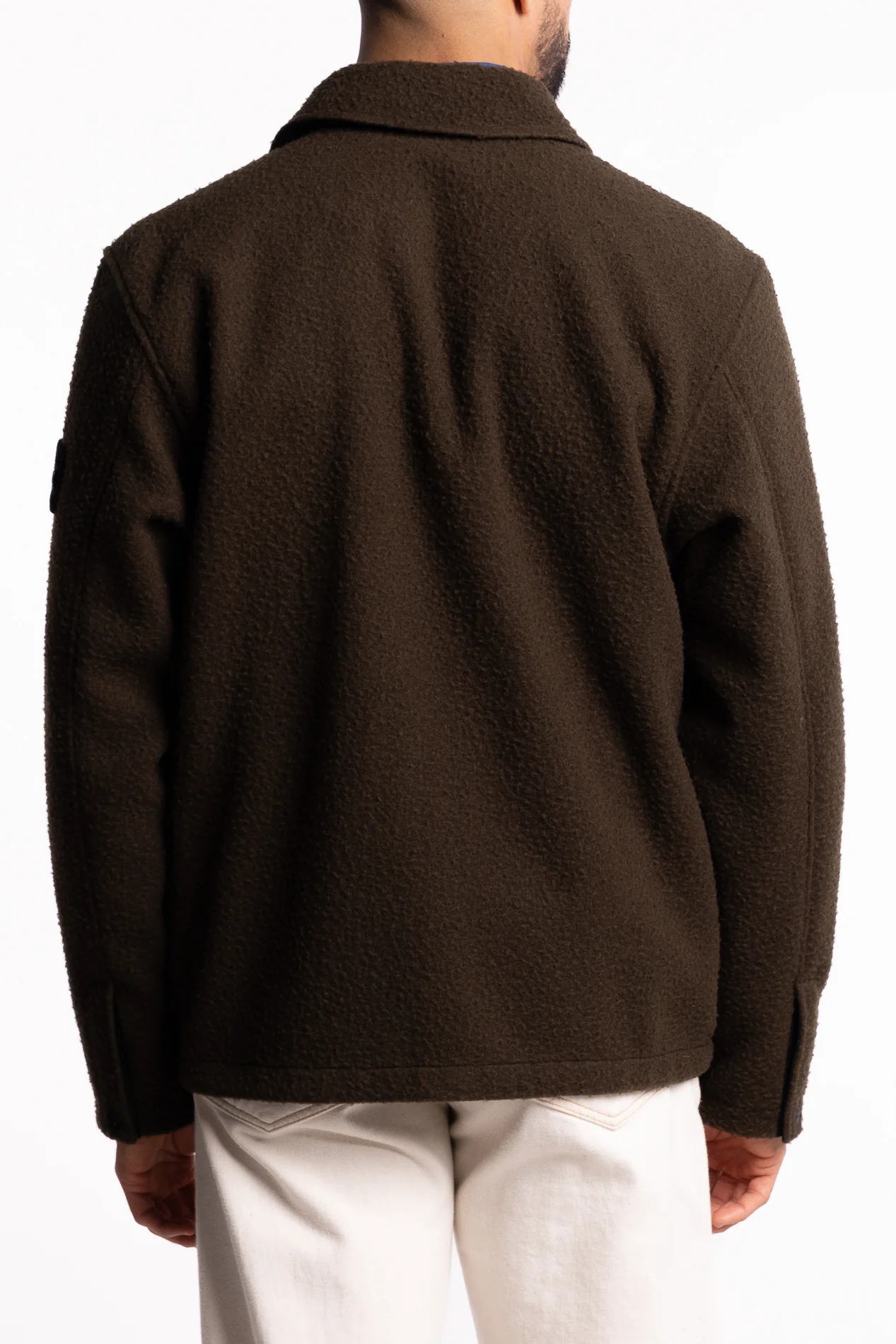 1200021 Wool Comfort-Fit Overshirt with Drawcord Hem Military Green - Image 3