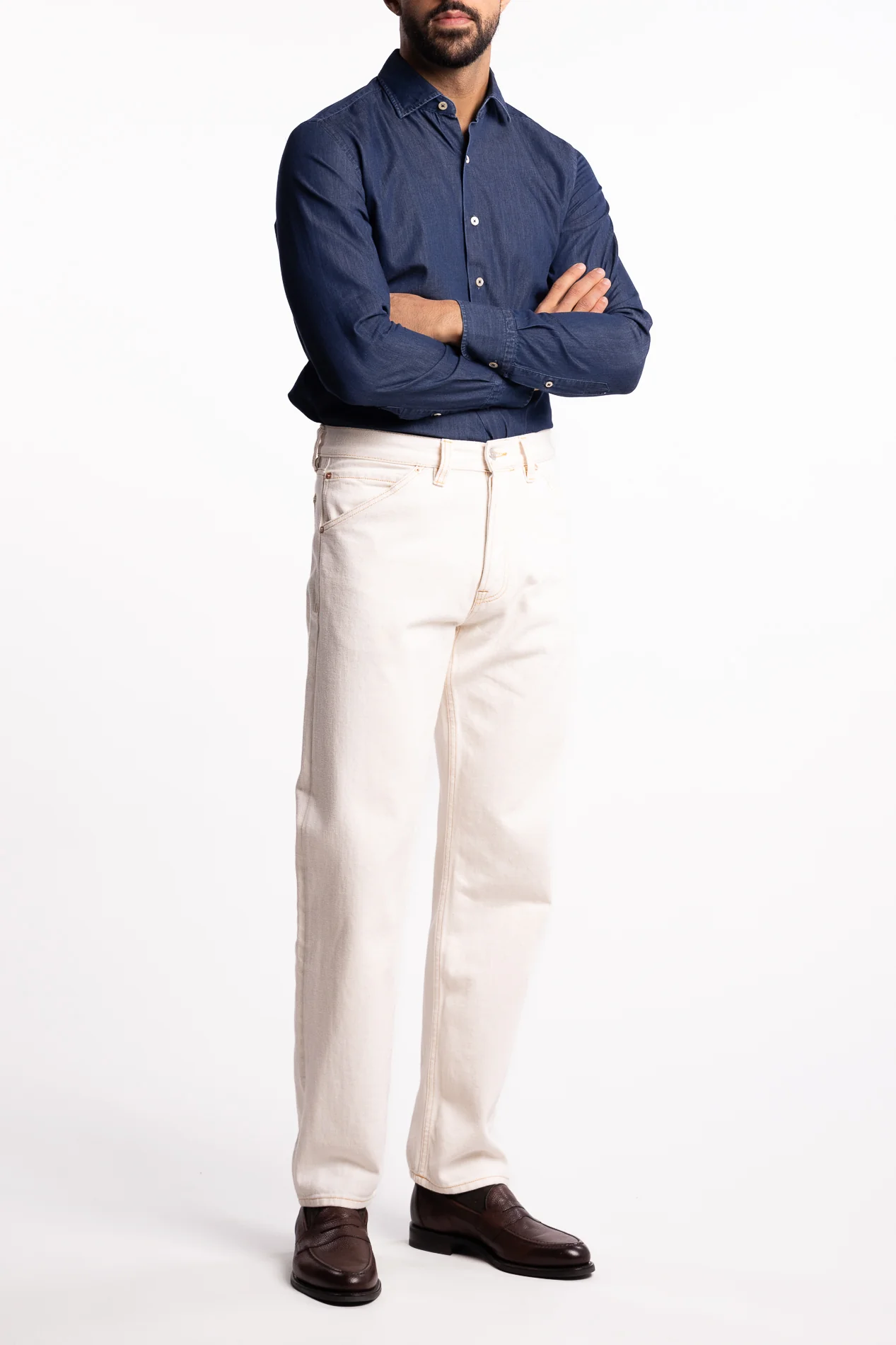 Cotton Chambray Shirt Dark Blue Denim - Image 4
