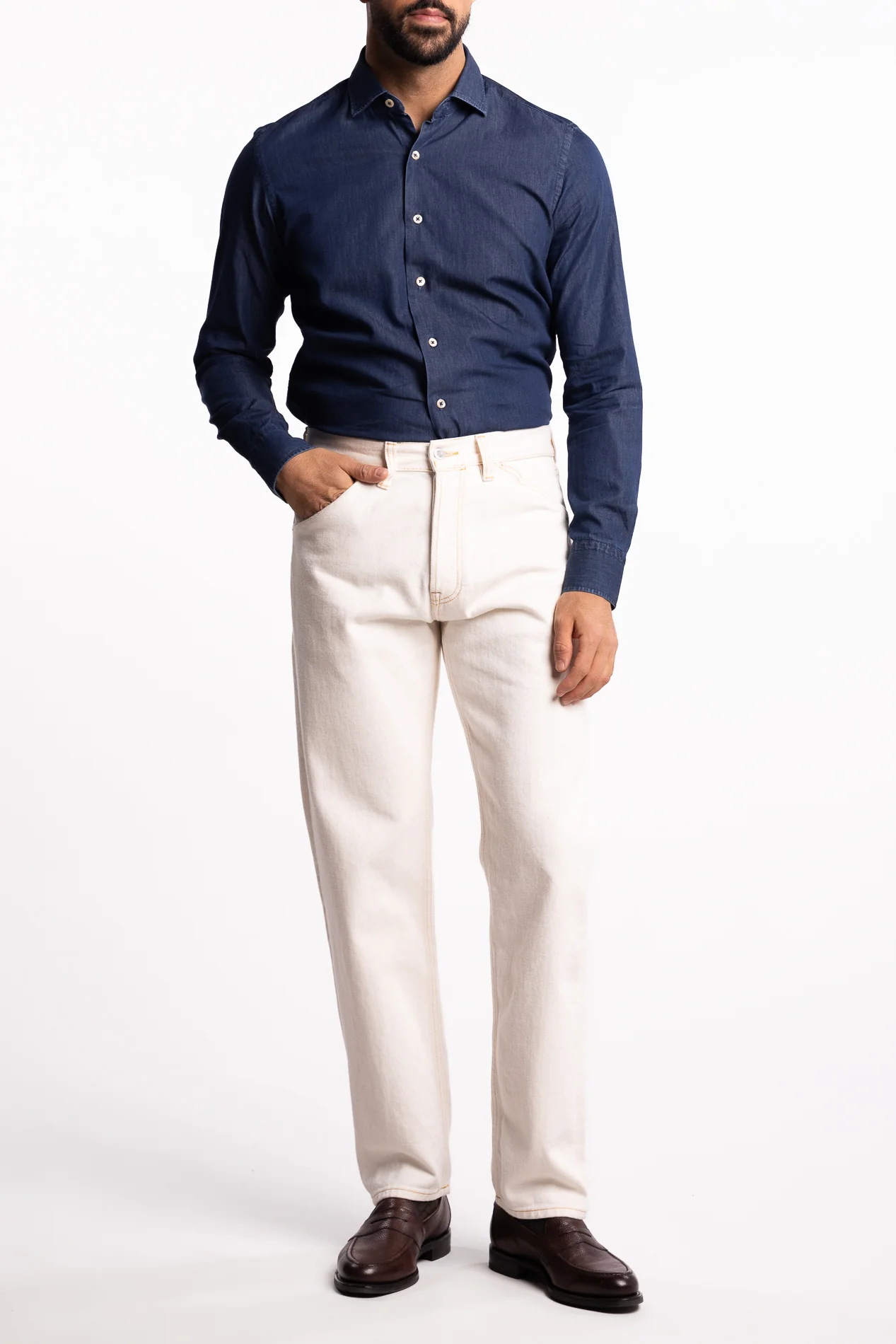 Cotton Chambray Shirt Dark Blue Denim - Image 5
