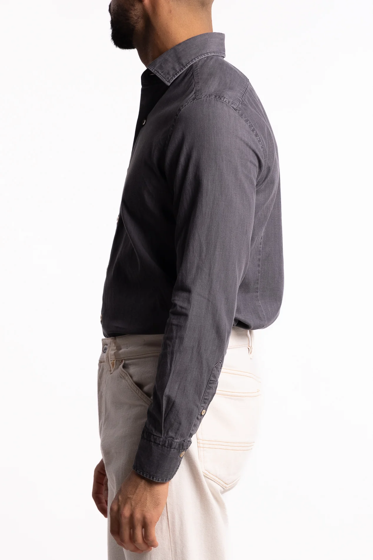 Cotton Chambray Shirt Light Grey Denim - Image 2