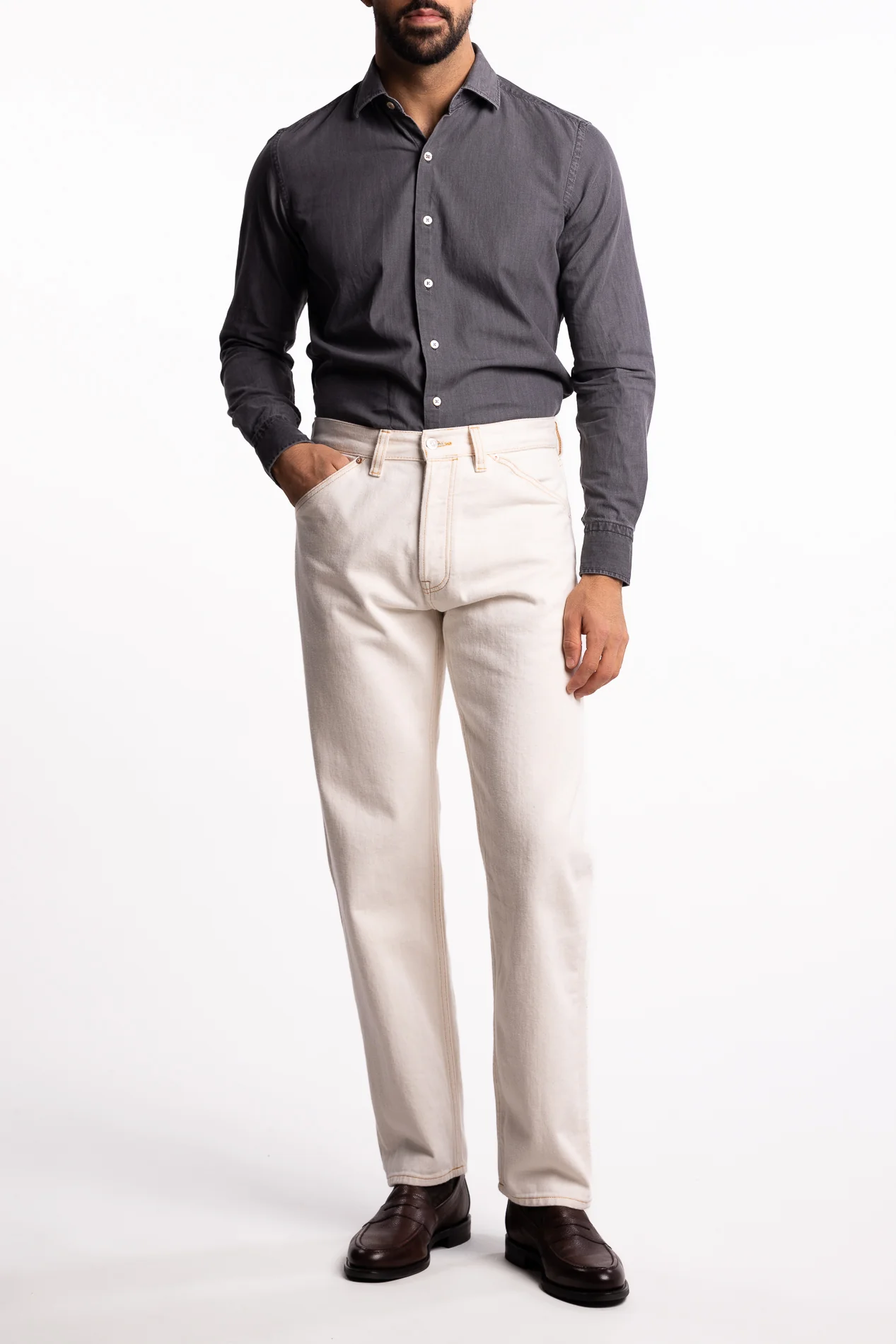Cotton Chambray Shirt Light Grey Denim - Image 4