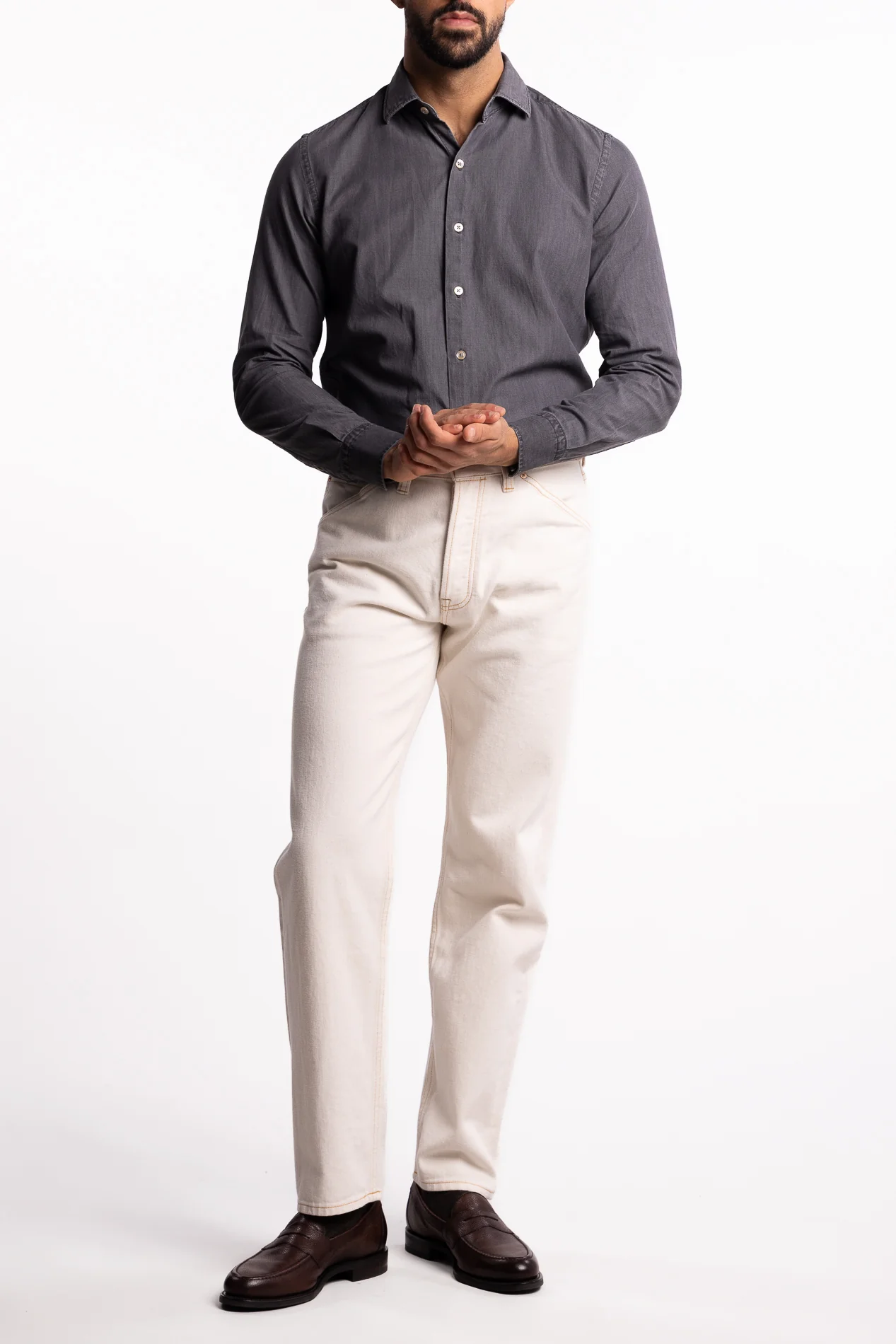 Cotton Chambray Shirt Light Grey Denim - Image 5