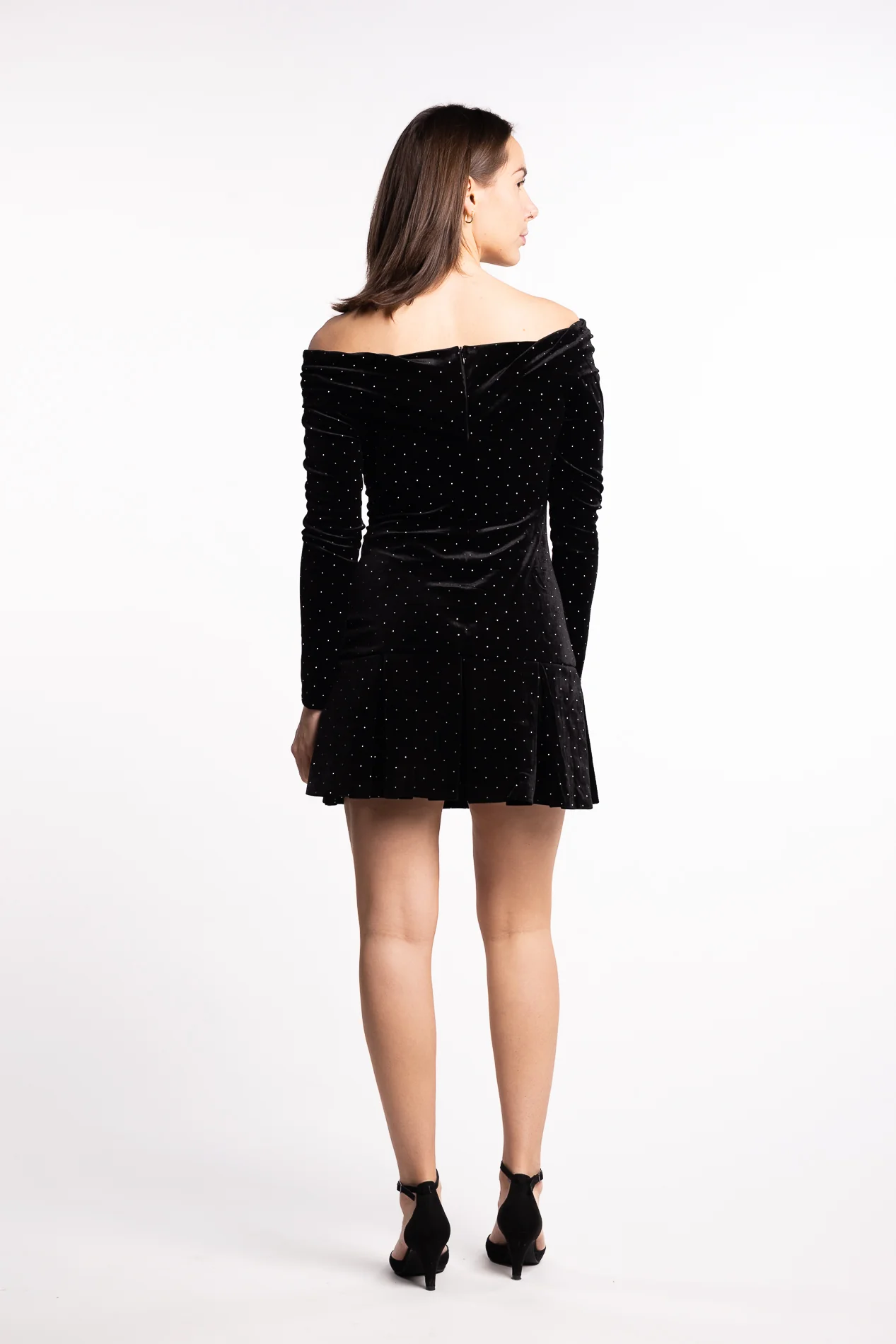 Colette Stud Velour Dress- Black - Image 3