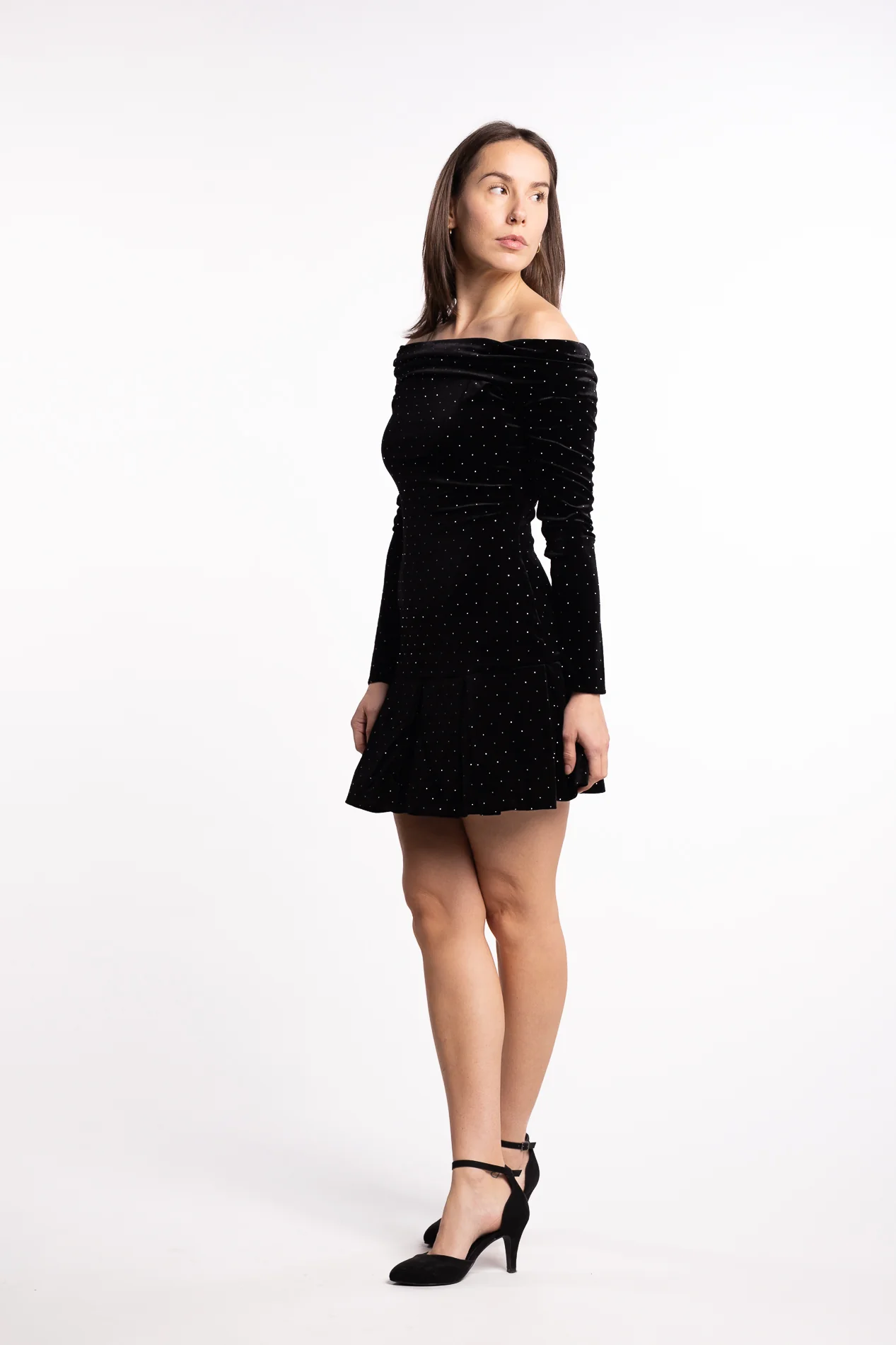 Colette Stud Velour Dress- Black - Image 6