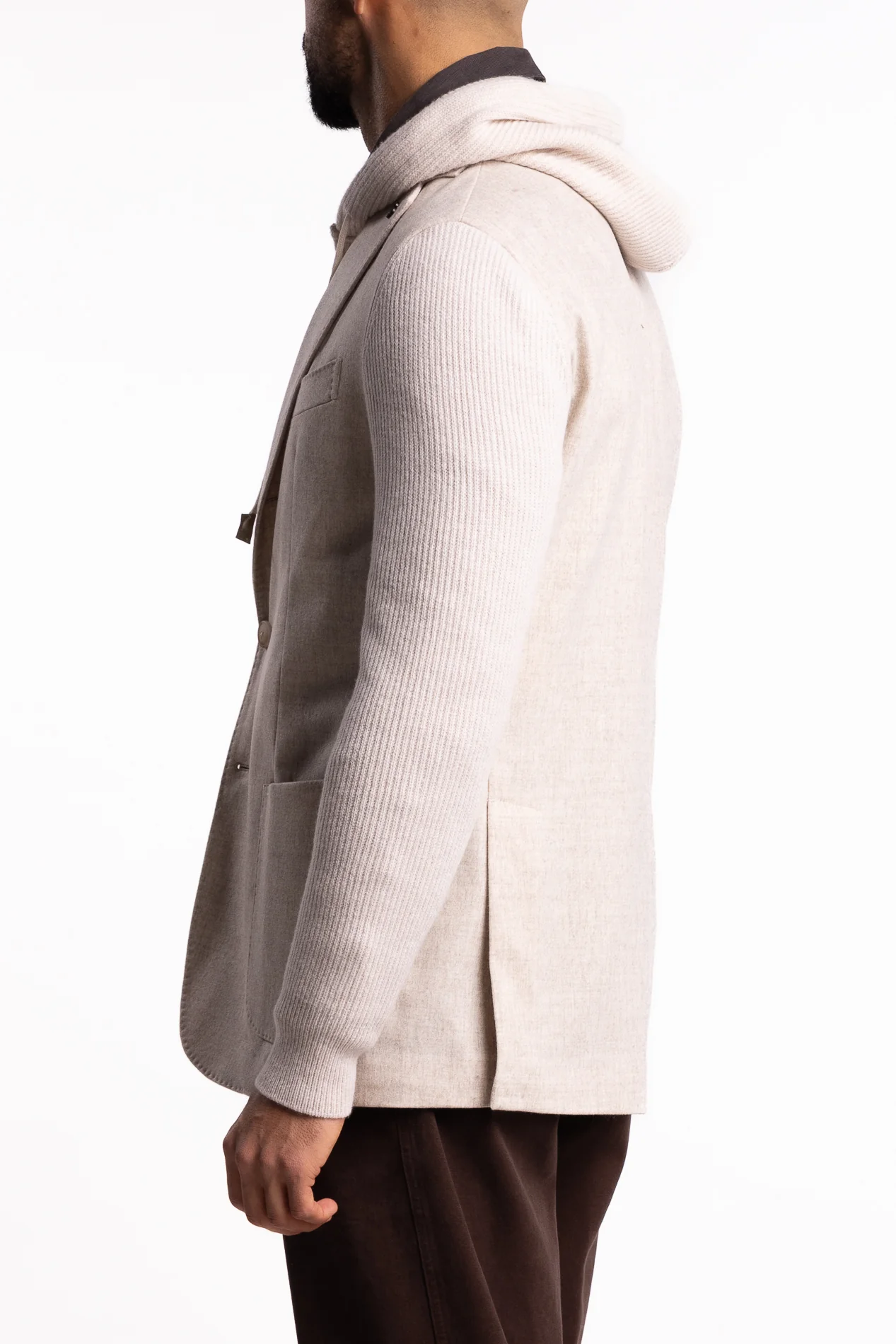 Knitted Hooded Wool Blazer Beige - Image 2