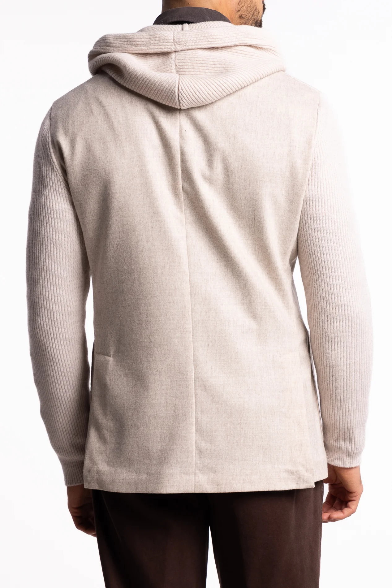 Knitted Hooded Wool Blazer Beige - Image 3