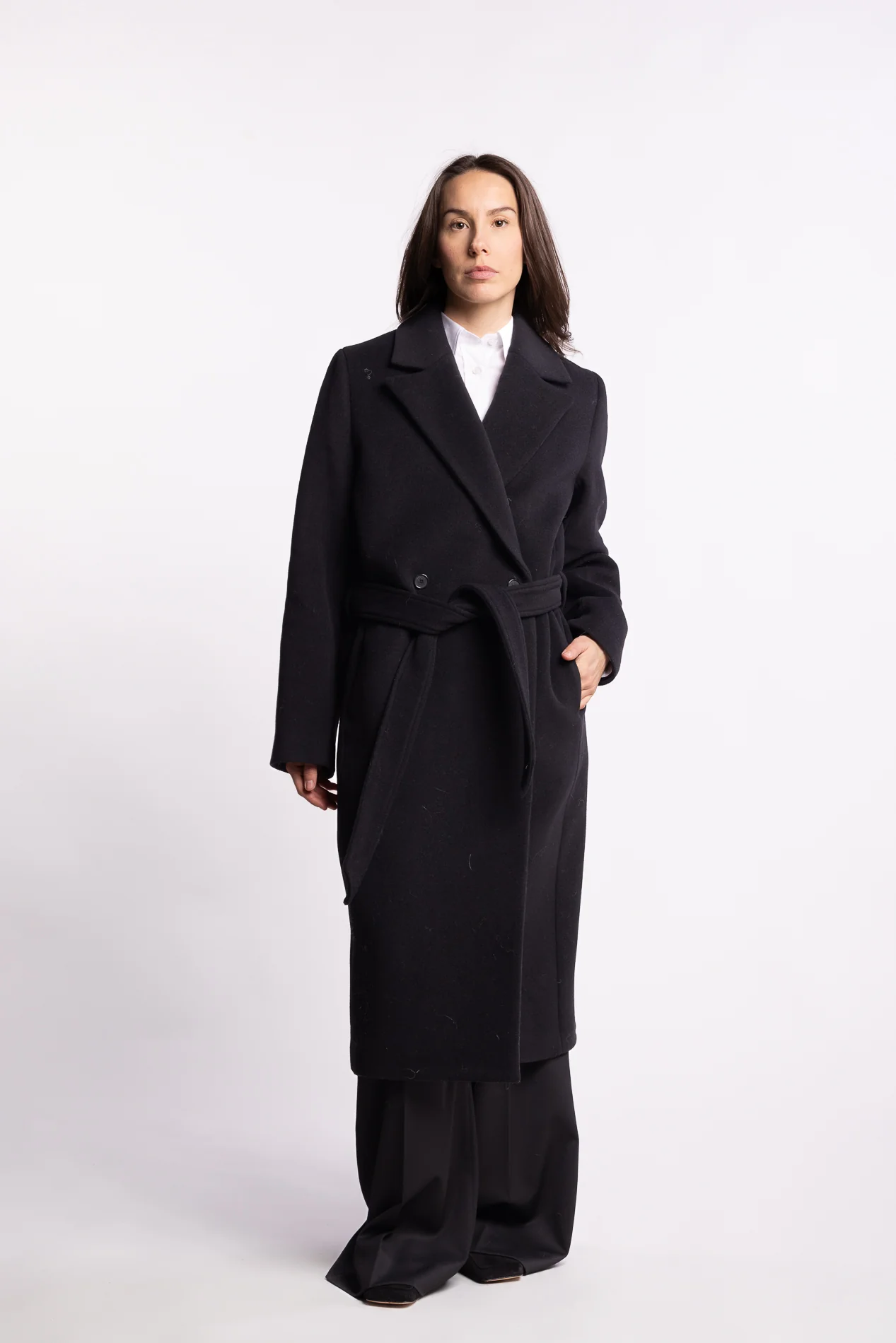 Charlotte Wool Belted Coat- Black - Image 4