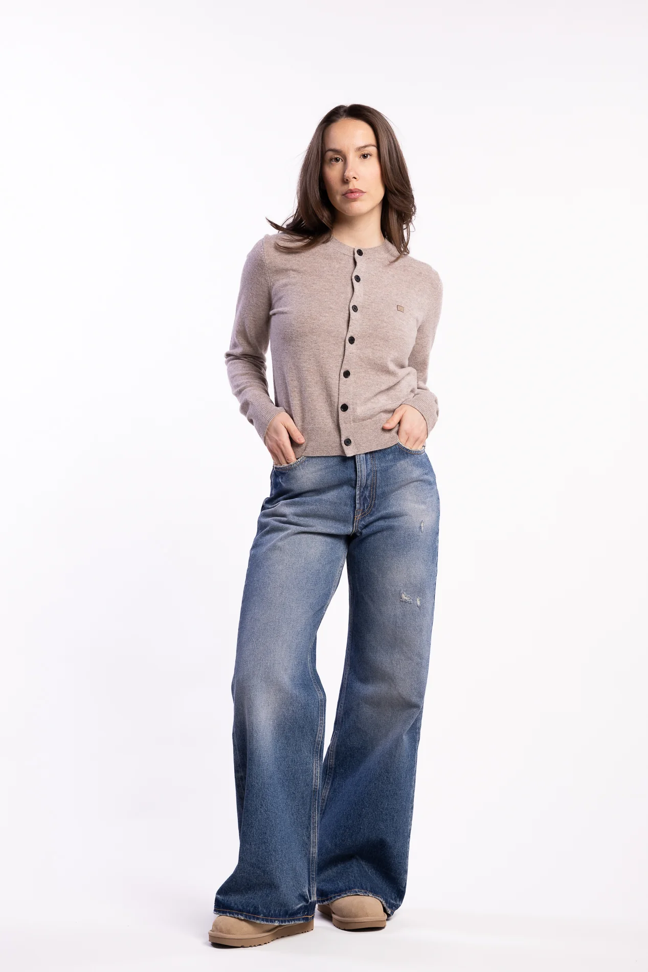 Fitted Cardigan Yak Wool- Greige Melange - Image 6